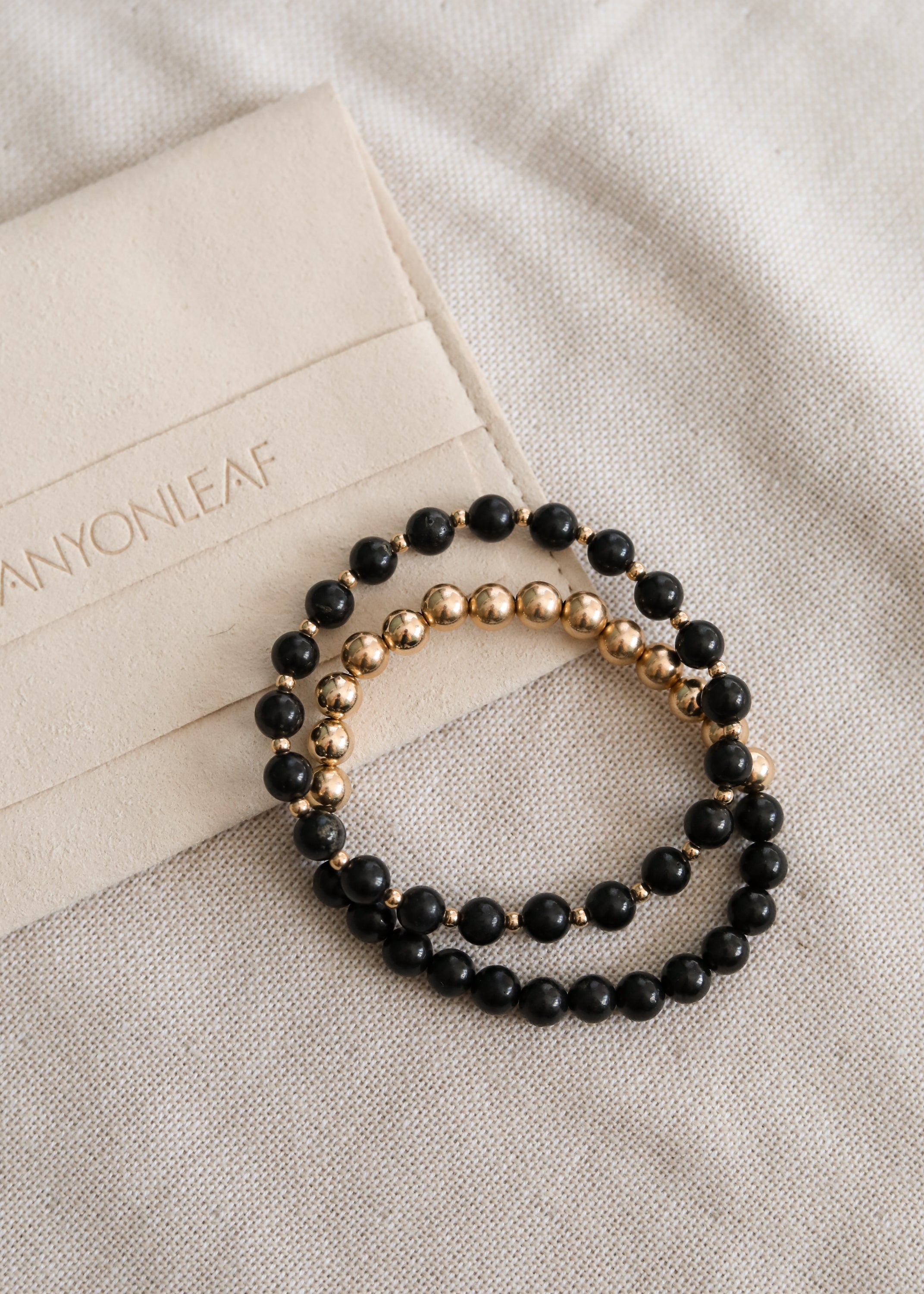 Shungite : 14k Gold Filled Sun + Moon || Stretch Bracelets by CanyonLeaf