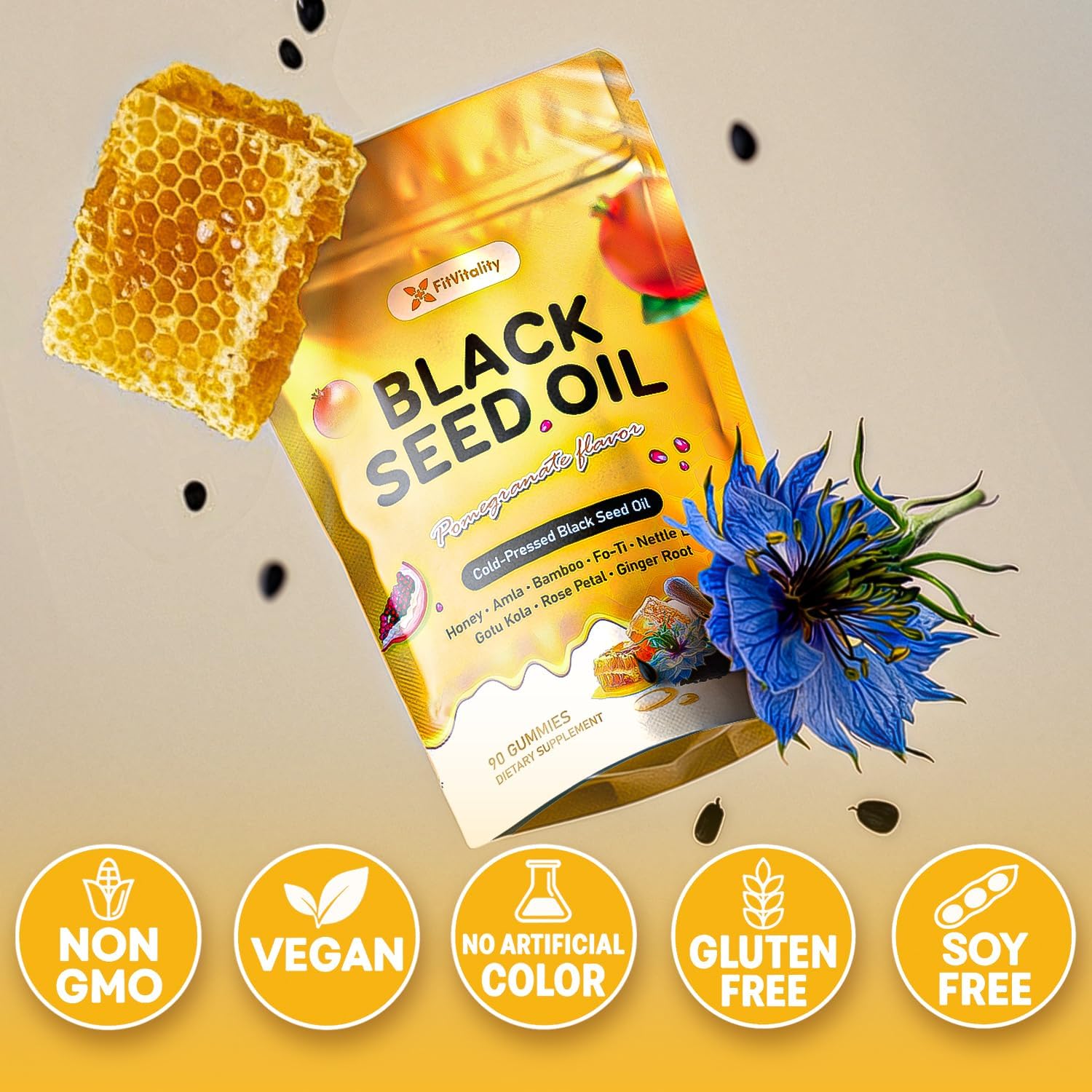 Black Seed Oil Gummies | Hair, Skin & Nail Nourishment | Pomegranate Flavor by FreshDrinkUS - Natural and Premium Herbal Tea