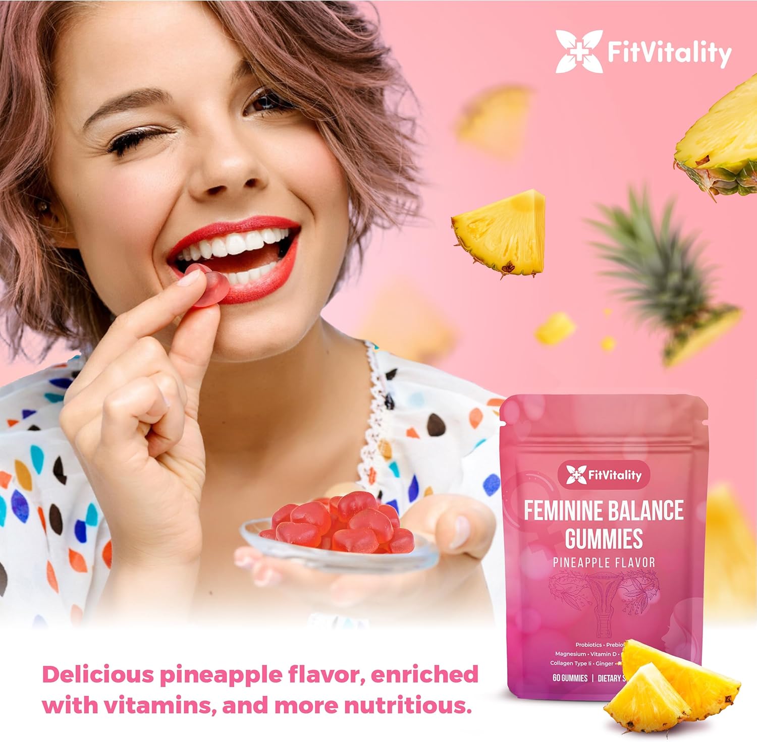 Premium Feminine Balance Gummies – Vaginal Probiotics & Support Digestive Health – Probiotics, Collagen Type II, Chasteberry, Vitamin D & Magnesium by FreshDrinkUS - Natural and Premium Herbal Tea
