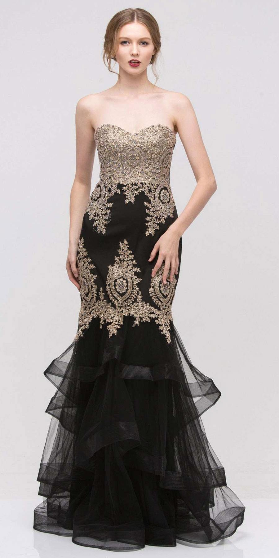 CLEARANCE - Eureka 6009 Strapless Embroidered Gown Layered Skirt (Size XL) by DiscountDressShop