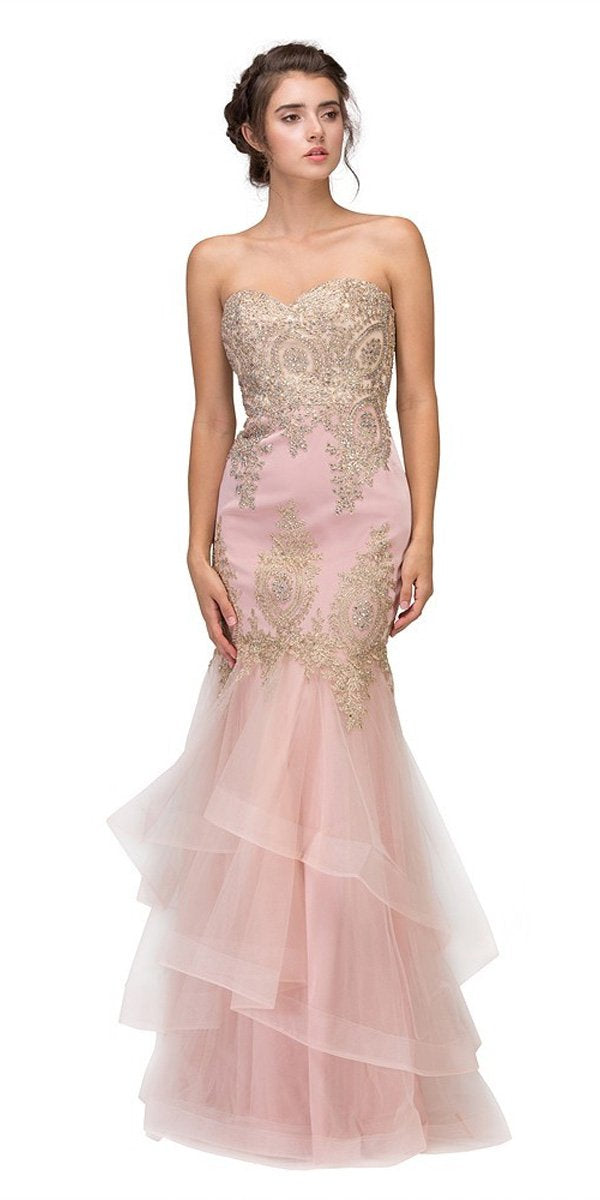 CLEARANCE - Eureka 6009 Strapless Embroidered Gown Layered Skirt (Size XL) by DiscountDressShop