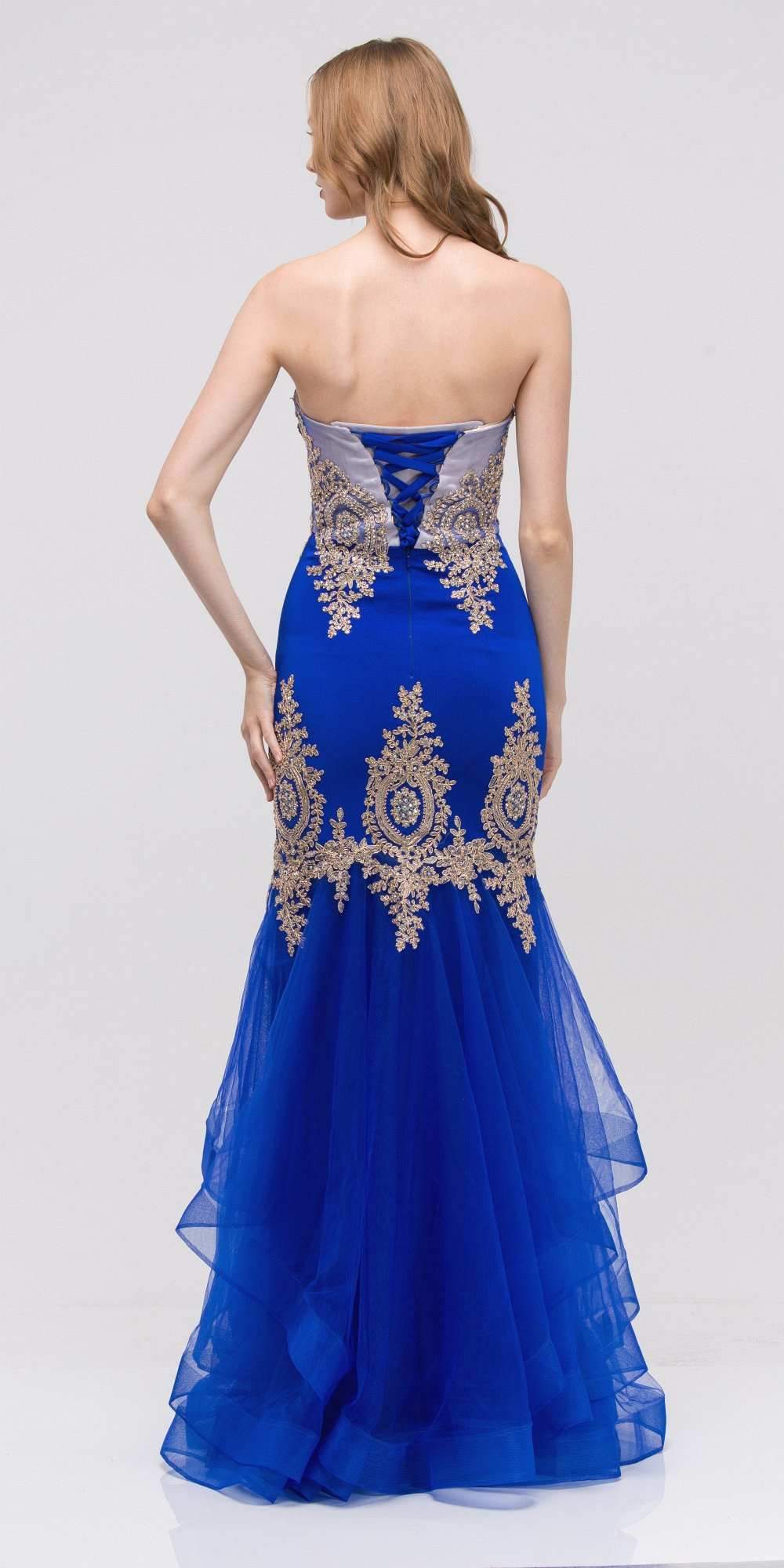 CLEARANCE - Eureka 6009 Strapless Embroidered Gown Layered Skirt (Size XL) by DiscountDressShop