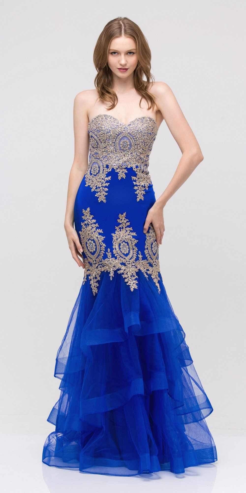 CLEARANCE - Eureka 6009 Strapless Embroidered Gown Layered Skirt (Size XL) by DiscountDressShop