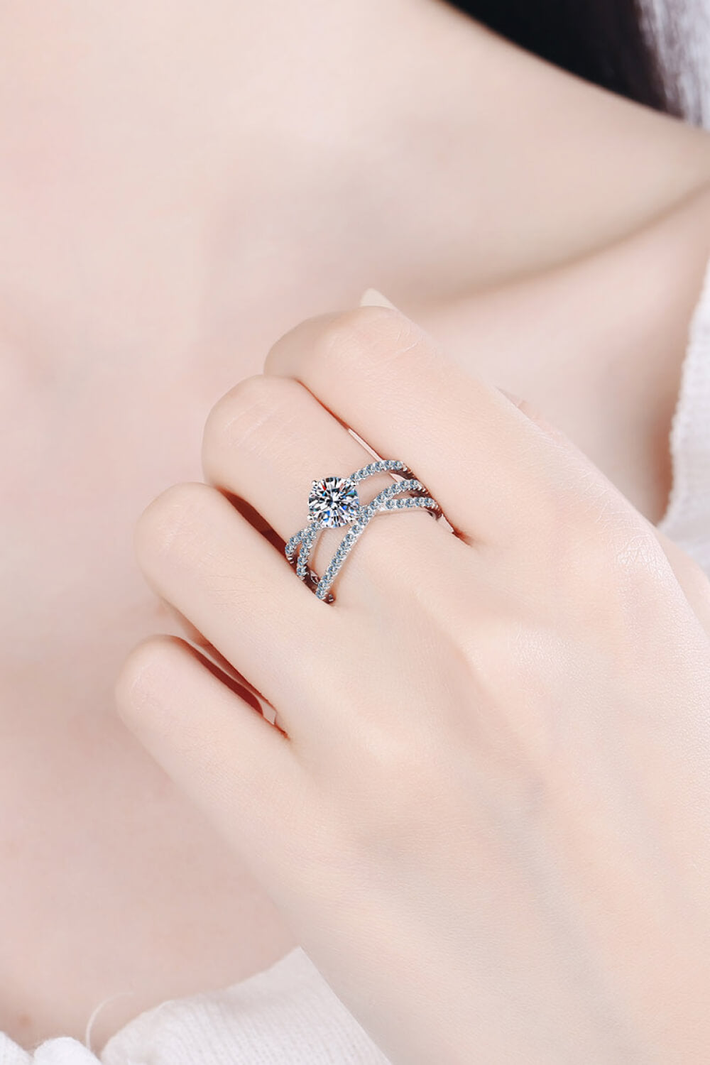 1 Carat Brilliant Round Cut Sparkala™ Crisscross Pure sterling silver Ring by Sparkala