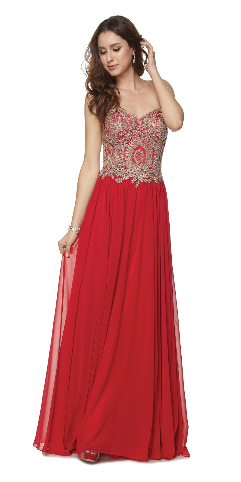 Juliet 608 Embroidered Bodice Long Formal Dress Lace Up Back by DiscountDressShop