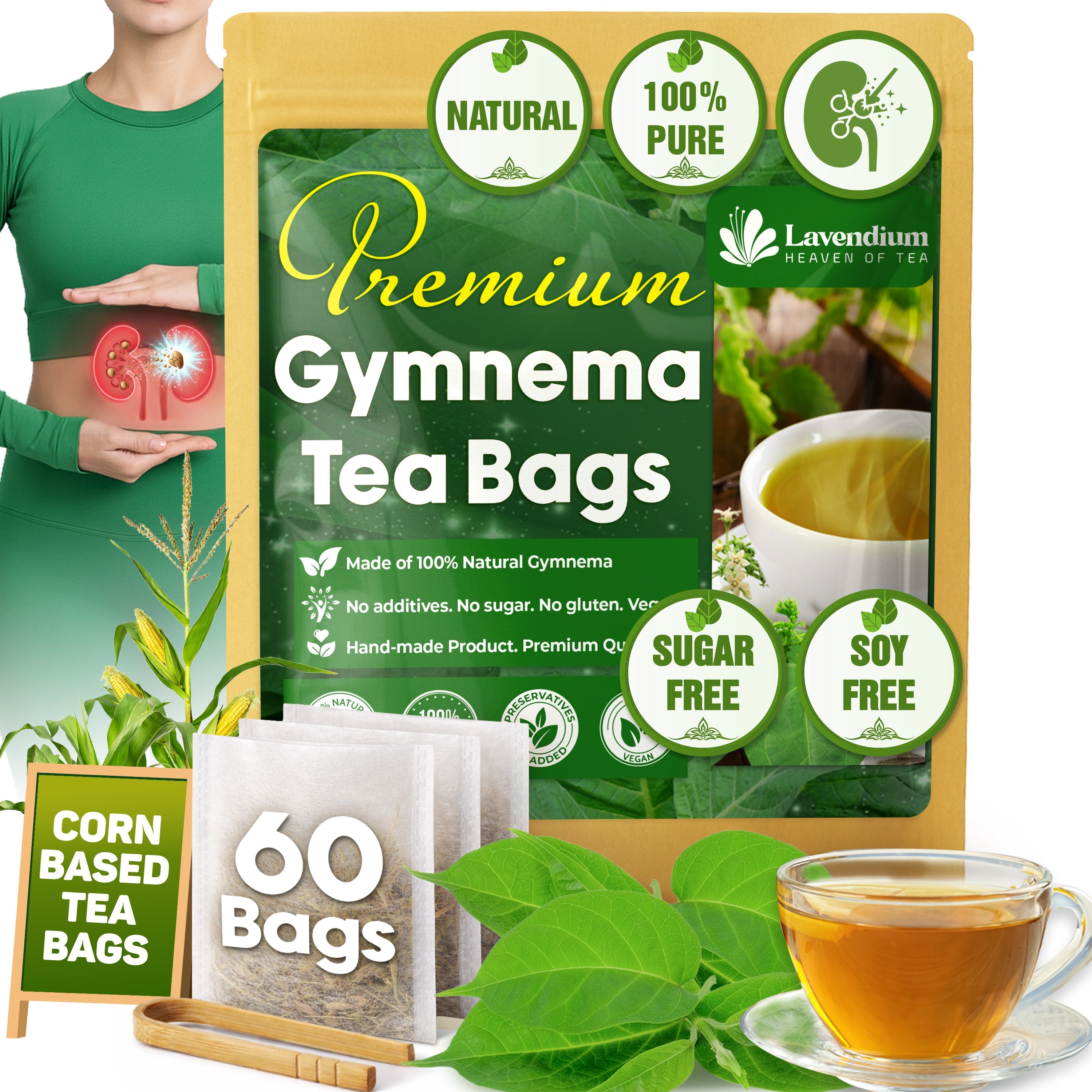 Premium Gymnema Leaf Tea Bags for Diabetics, 100% Natural & Pure from Gymnema Leaves. by FreshDrinkUS - Natural and Premium Herbal Tea