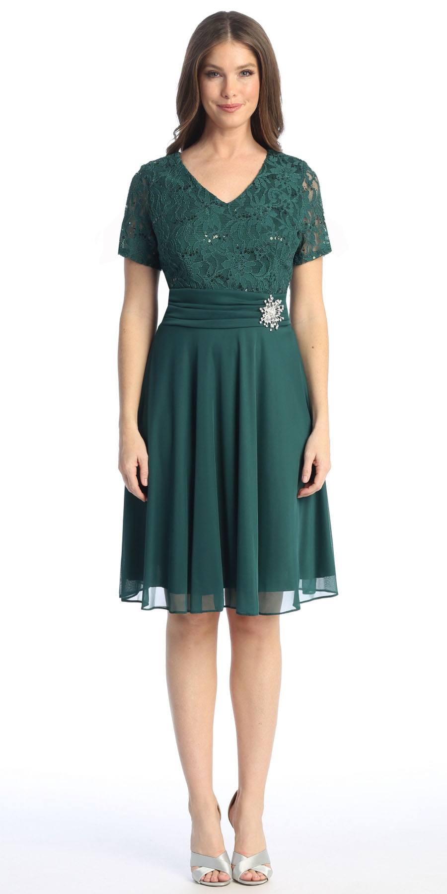 CLEARANCE - Celavie 6320S Knee Length Dress With Short Sleeves (Size L) by DiscountDressShop