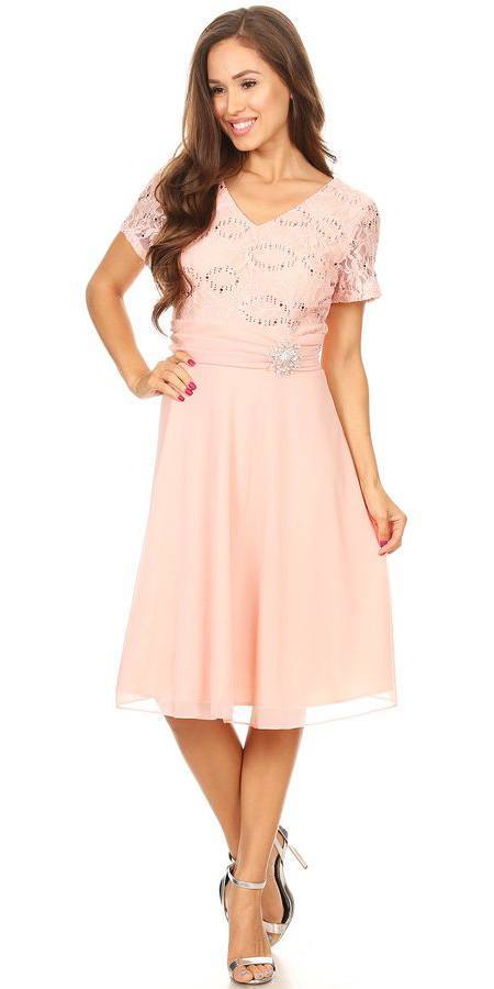 CLEARANCE - Celavie 6320S Knee Length Dress With Short Sleeves (Size L) by DiscountDressShop