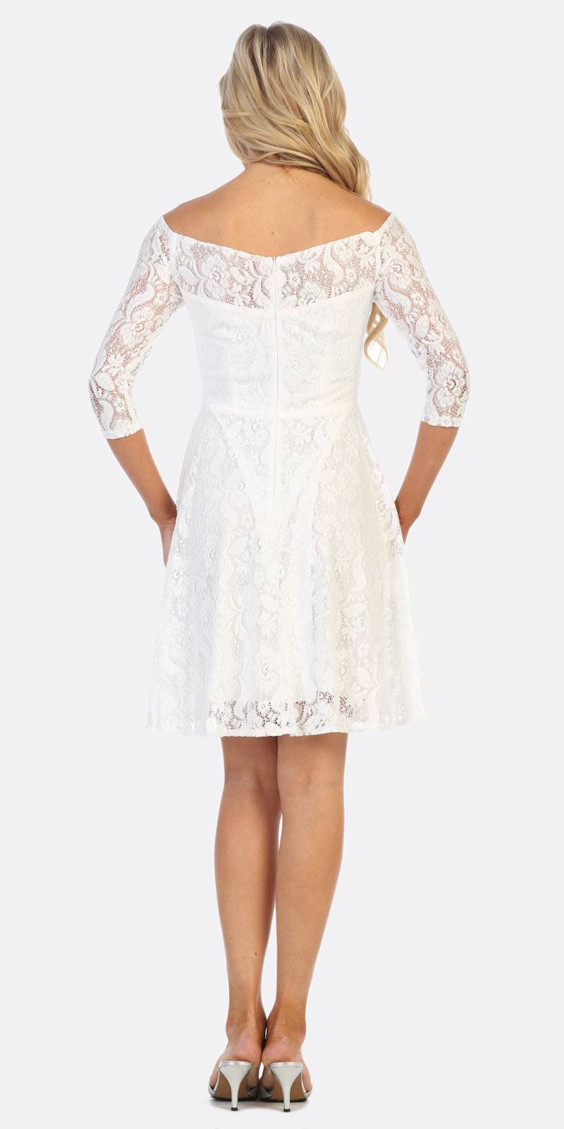 CLEARANCE - Celavie 6343S Off-the-Shoulder Short Lace A-Line Dress (Size XL) by DiscountDressShop