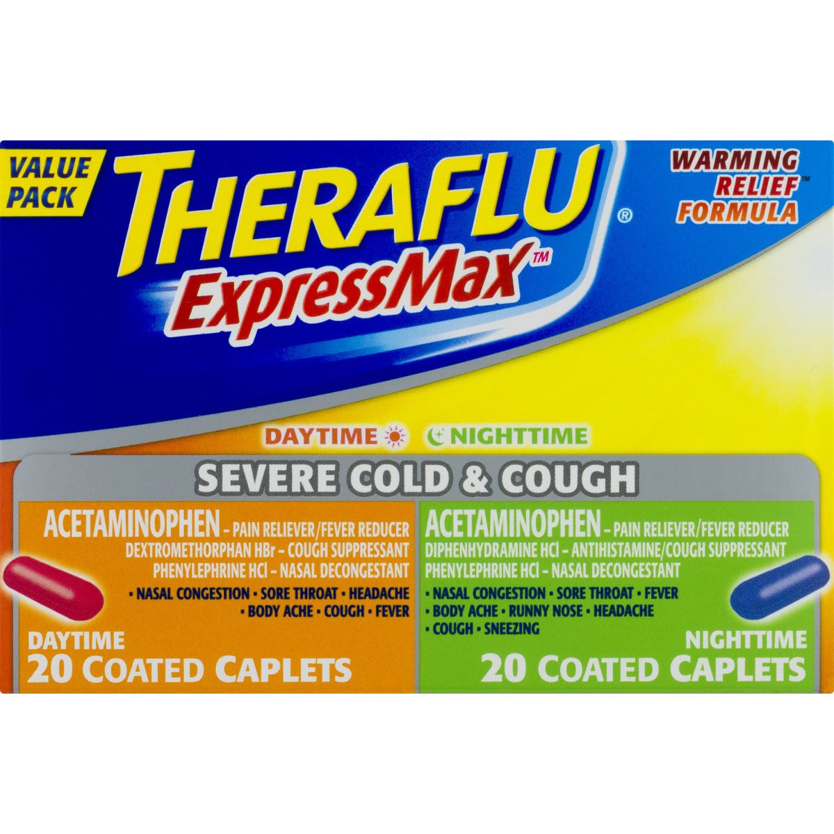 Theraflu ExpressMax Daytime And Nighttime Severe Cold & Cough Coated Caplets - 40ct by Pasteur Pharmacy