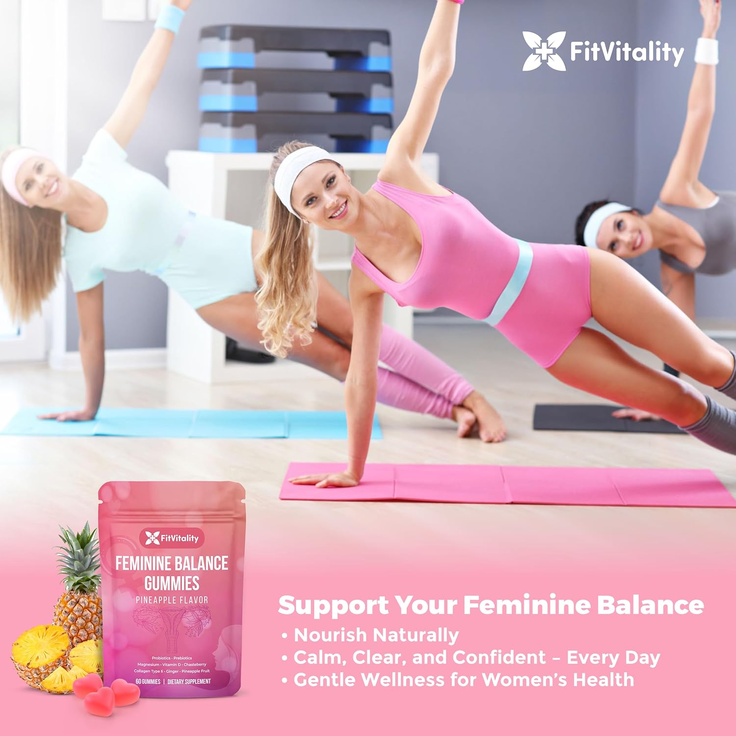 Premium Feminine Balance Gummies – Vaginal Probiotics & Support Digestive Health – Probiotics, Collagen Type II, Chasteberry, Vitamin D & Magnesium by FreshDrinkUS - Natural and Premium Herbal Tea