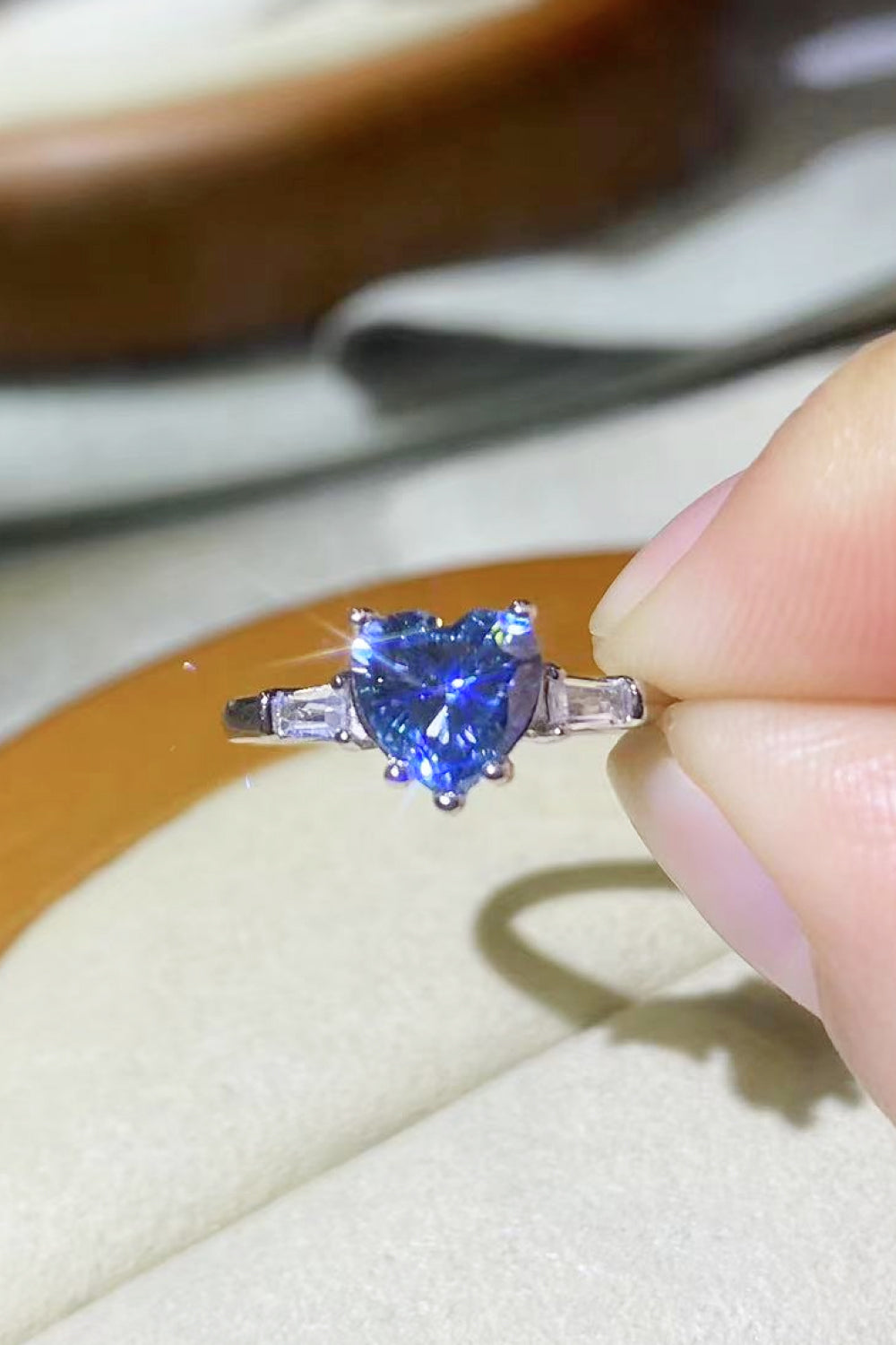 1 Carat Blue Sparkala™ Heart-Shaped Platinum-Plated Ring in Blue by Sparkala