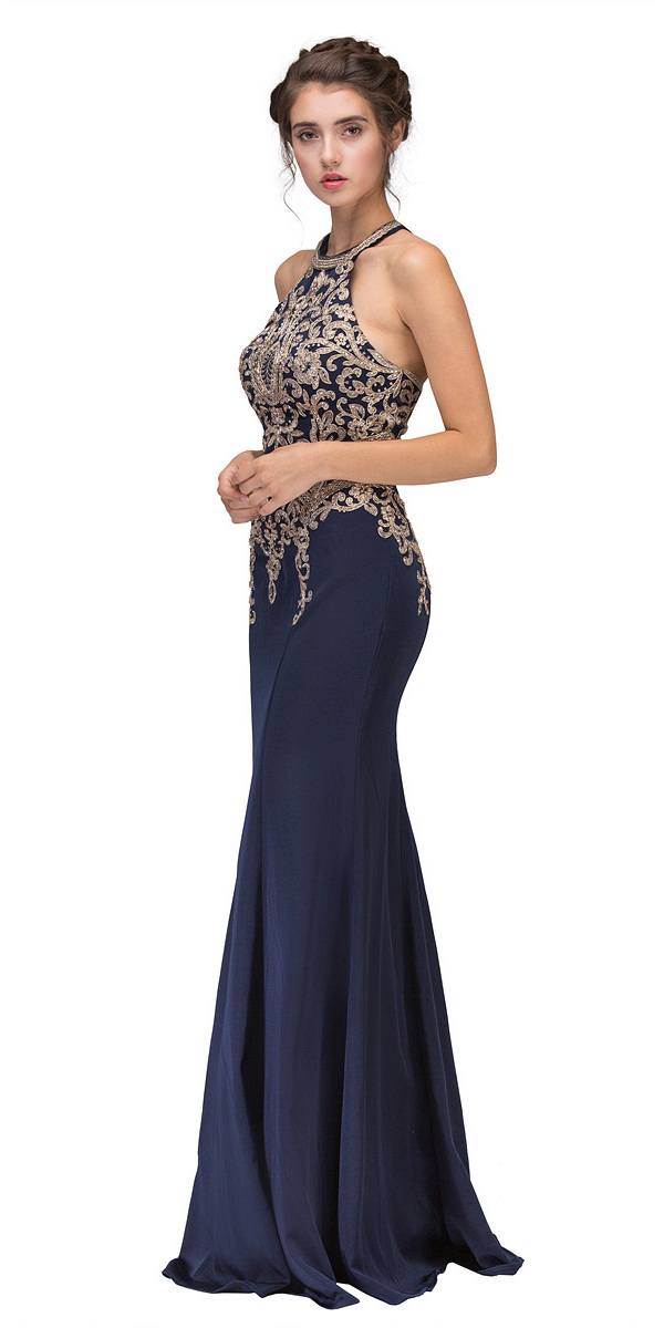 CLEARANCE - Eureka 7033 Embroidered Halter Mermaid Long Dress Racer Back (Size Small) by DiscountDressShop