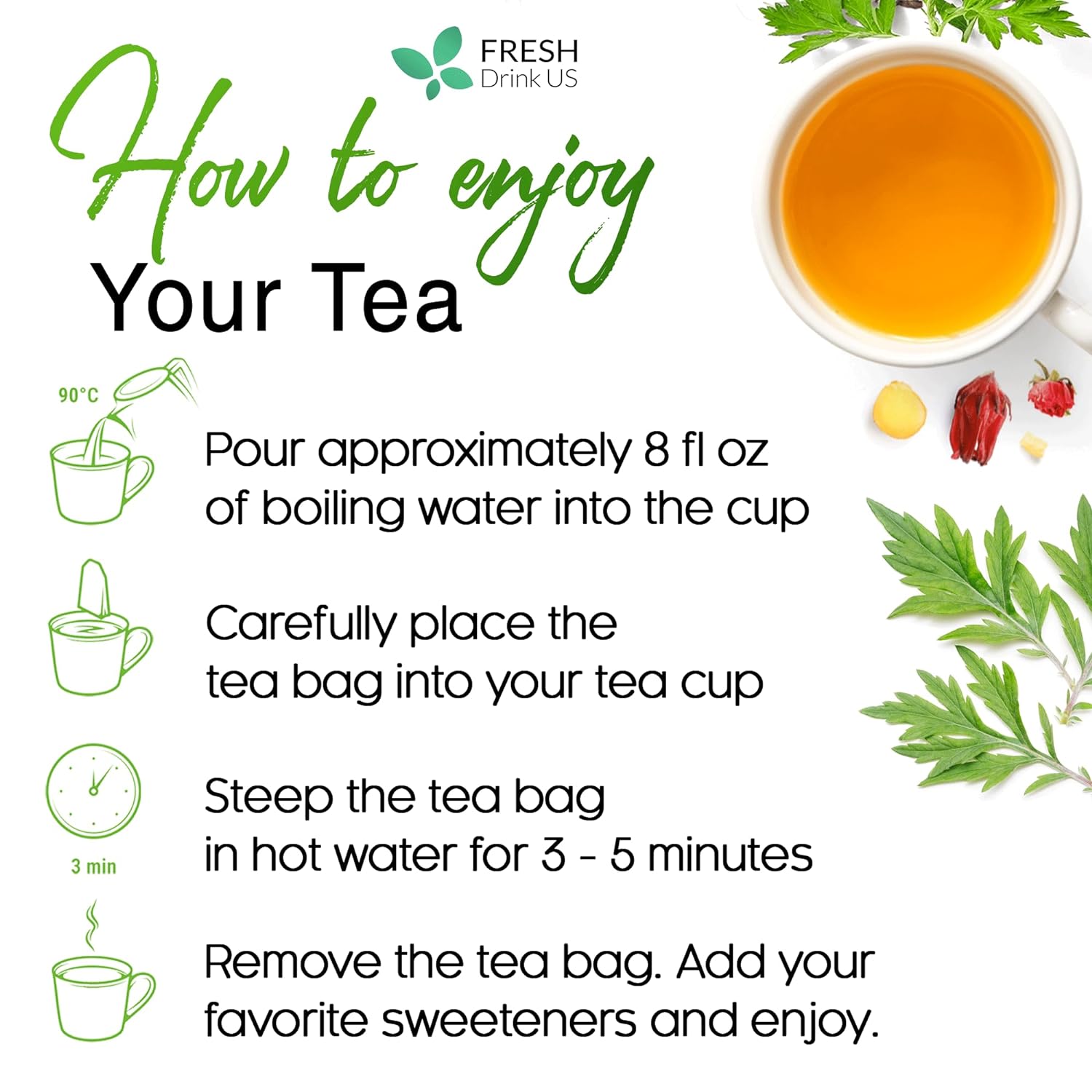 Mugwort Leaf Tea Bags, 100% Natural and Pure Mugwort Leaves, Loose Leaf Mugwort Herbal Tea, Mugwort Leaf Tea, No Sugar, No Caffeine, No Gluten, Vegan. by FreshDrinkUS - Natural and Premium Herbal Tea