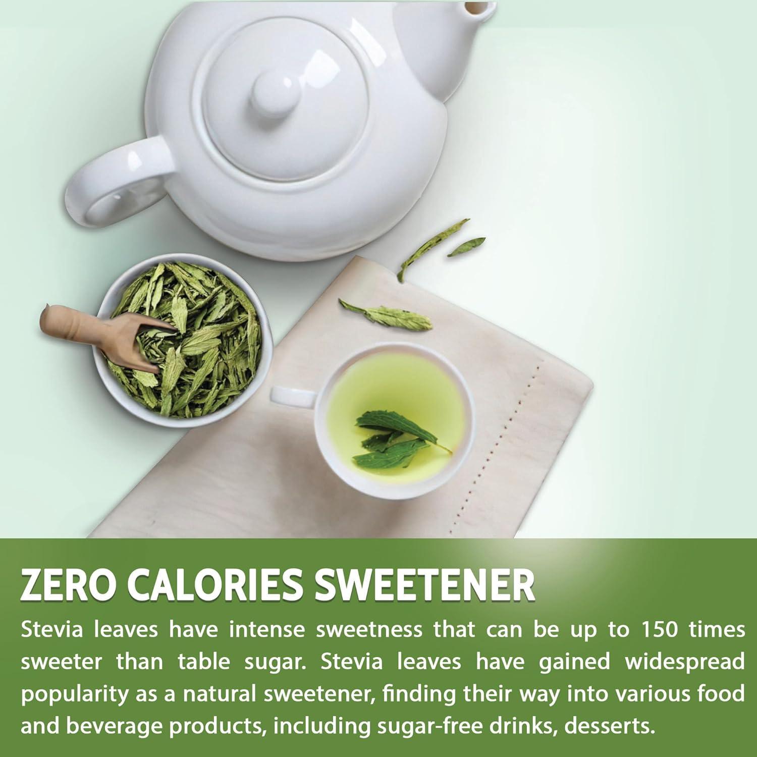 Stevia Leaf, Whole Dried Leaves, Tea Bags, Powder, 100% Natural and Pure from Stevia Leaves. Sugar Substitute for Tea, Coffee. Loose Leaf Stevia Herbal Tea. Zero Calorie Sweetener. No Sugar, No Caffeine, No Gluten, Vegan. by FreshDrinkUS - Natural and Premium Herbal Tea