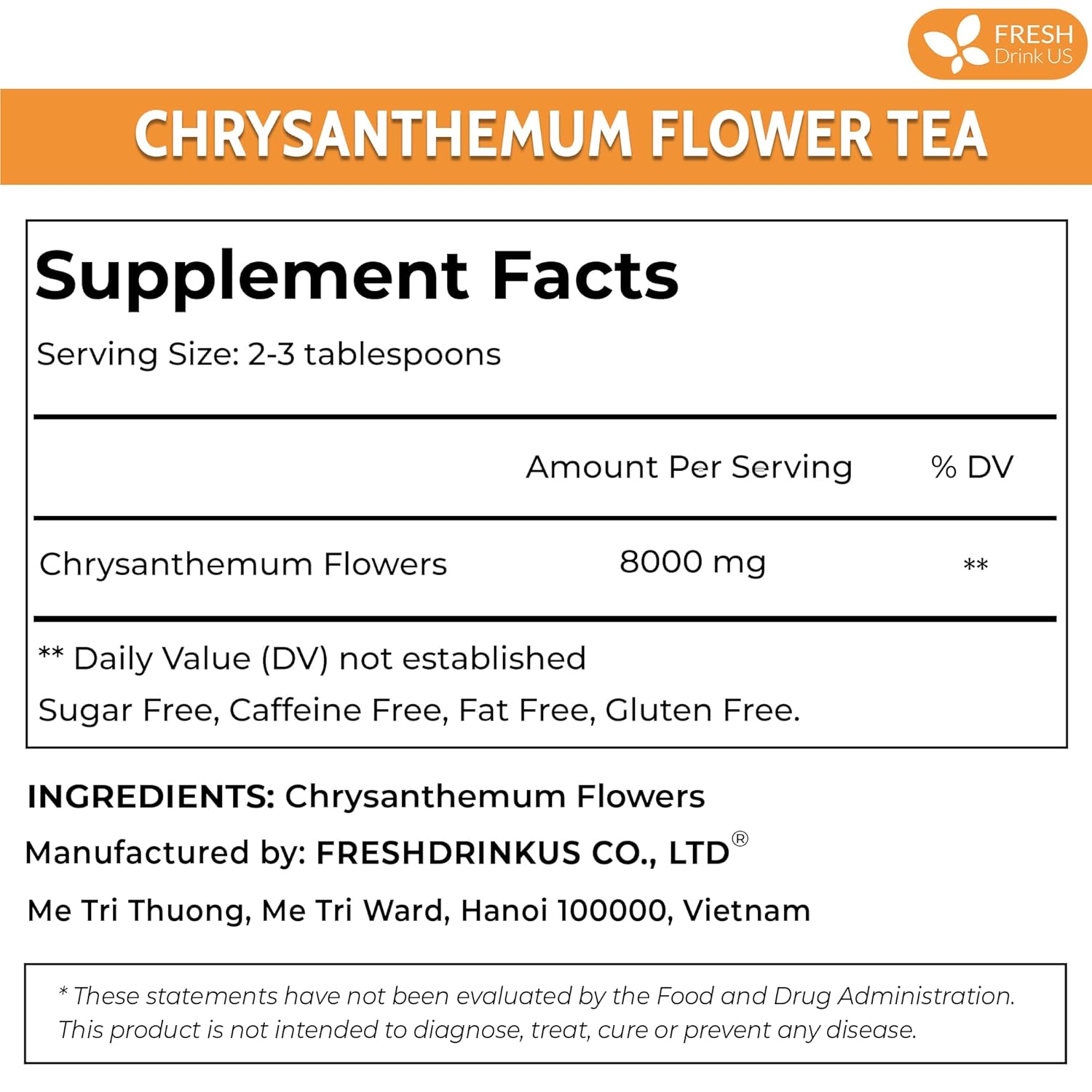 Premium Chrysanthemum Flowers, Chrysanthemum Herbal Tea, No Additives, No Caffeine, Vegan by FreshDrinkUS - Natural and Premium Herbal Tea