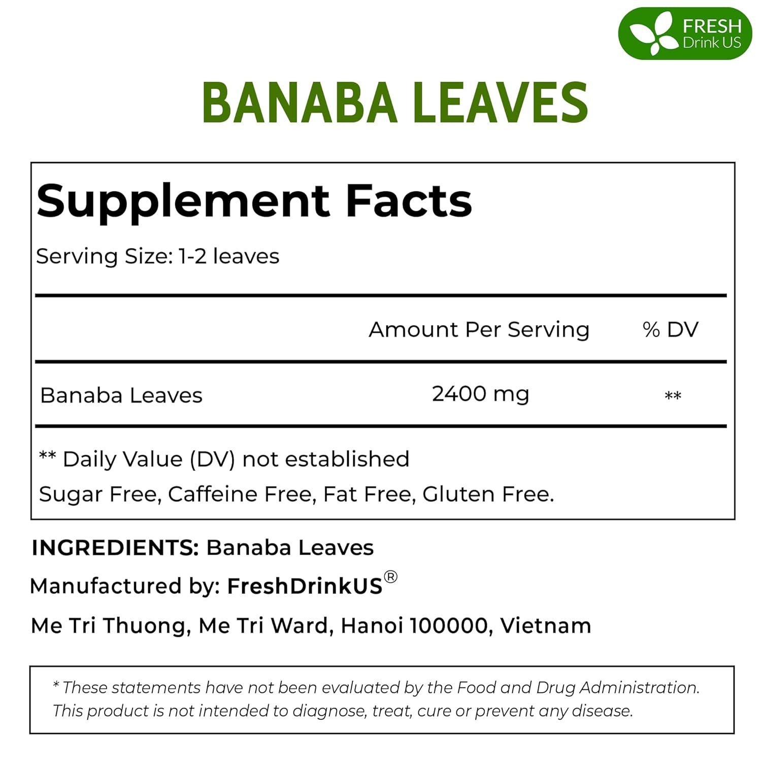 Premium Banaba Dried Leaves by FreshDrinkUS - Natural and Premium Herbal Tea