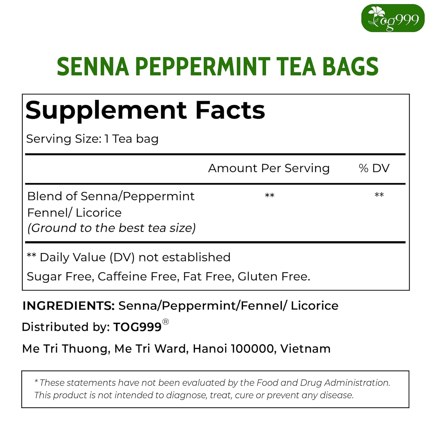 Premium Senna Peppermint Tea Bags. Relieves Constipation Natural Tea by FreshDrinkUS - Natural and Premium Herbal Tea