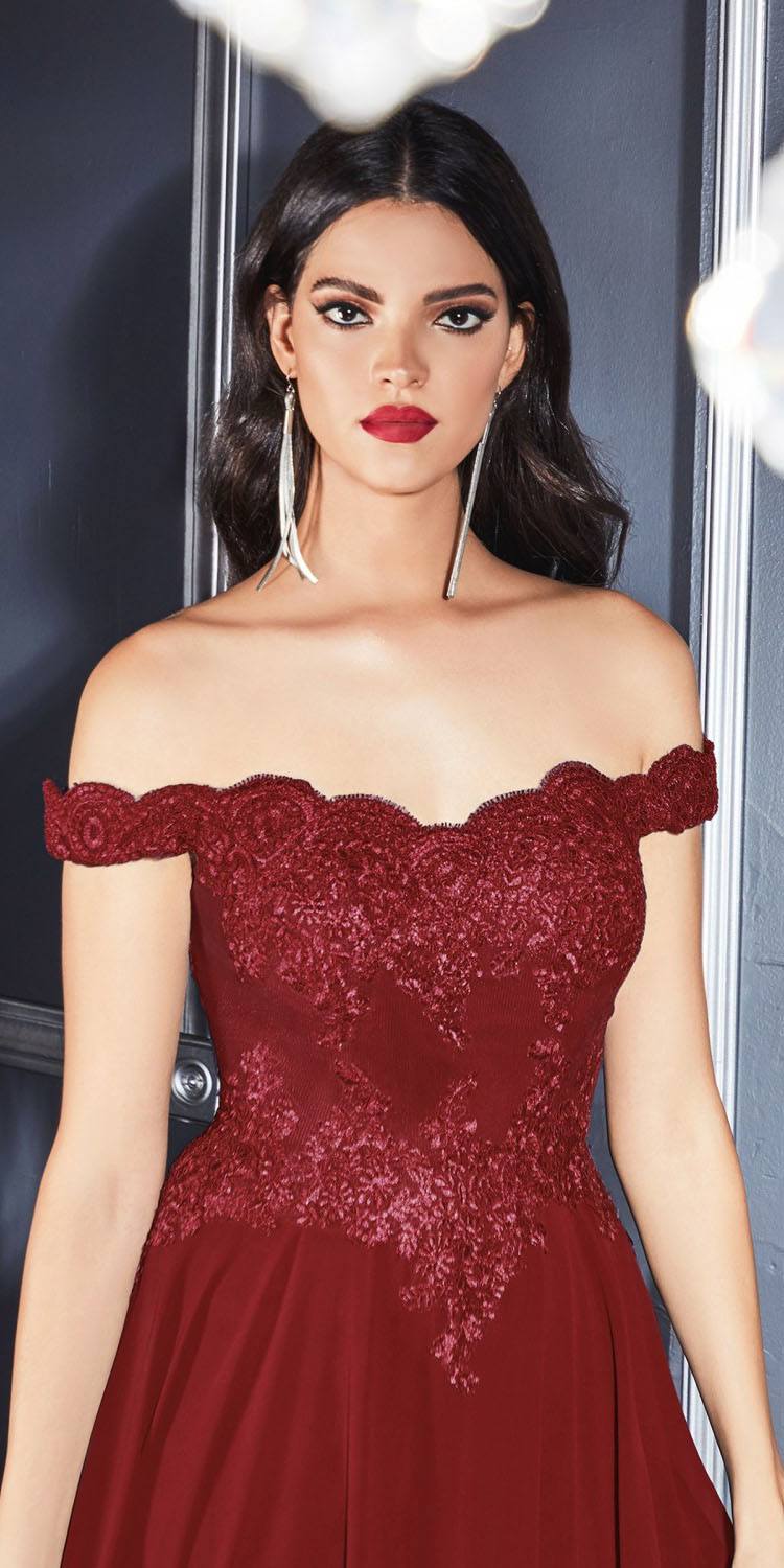Cinderella Divine 7258W Off The Shoulder Long Gown by DiscountDressShop