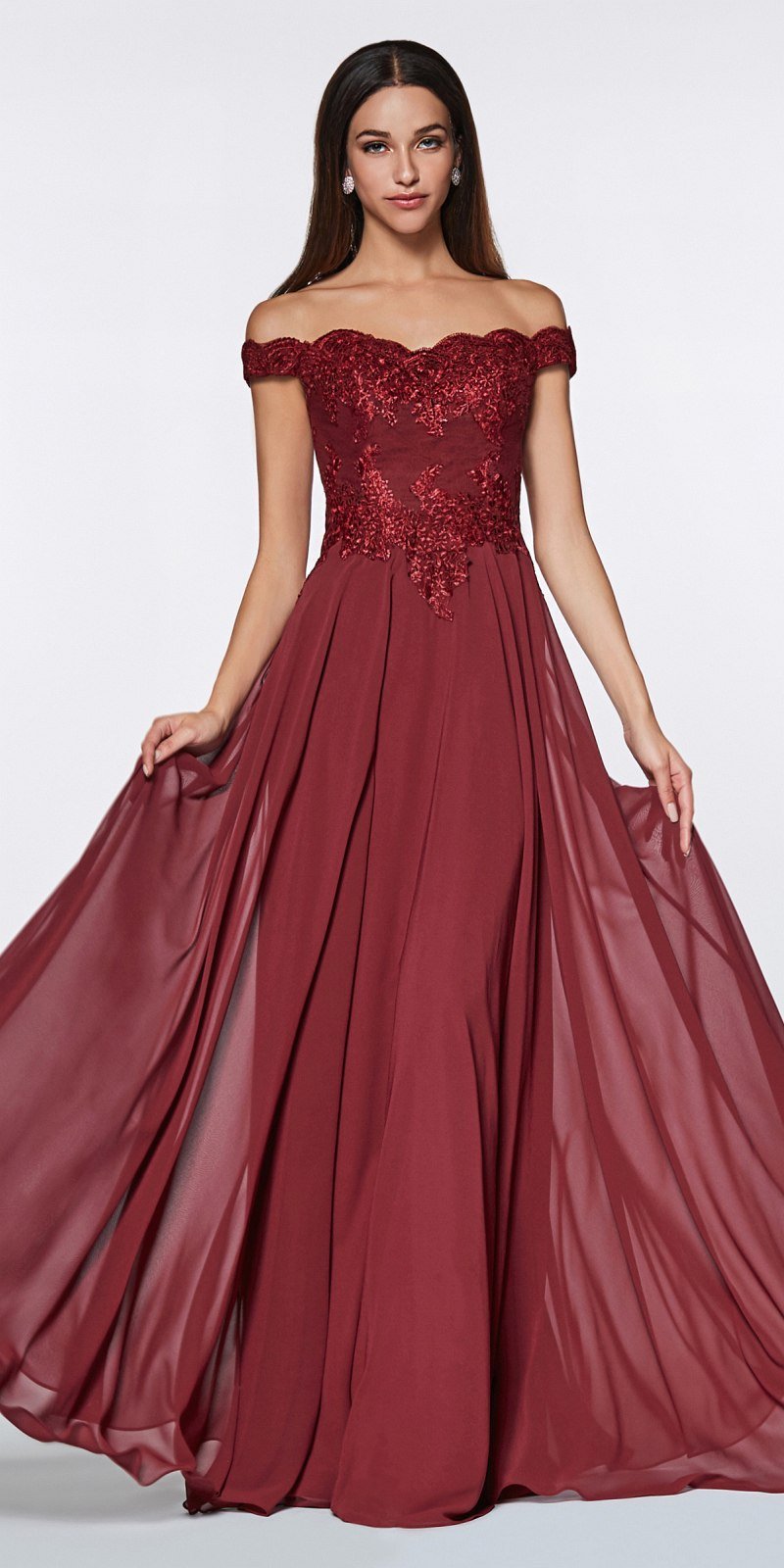 Cinderella Divine 7258W Off The Shoulder Long Gown by DiscountDressShop
