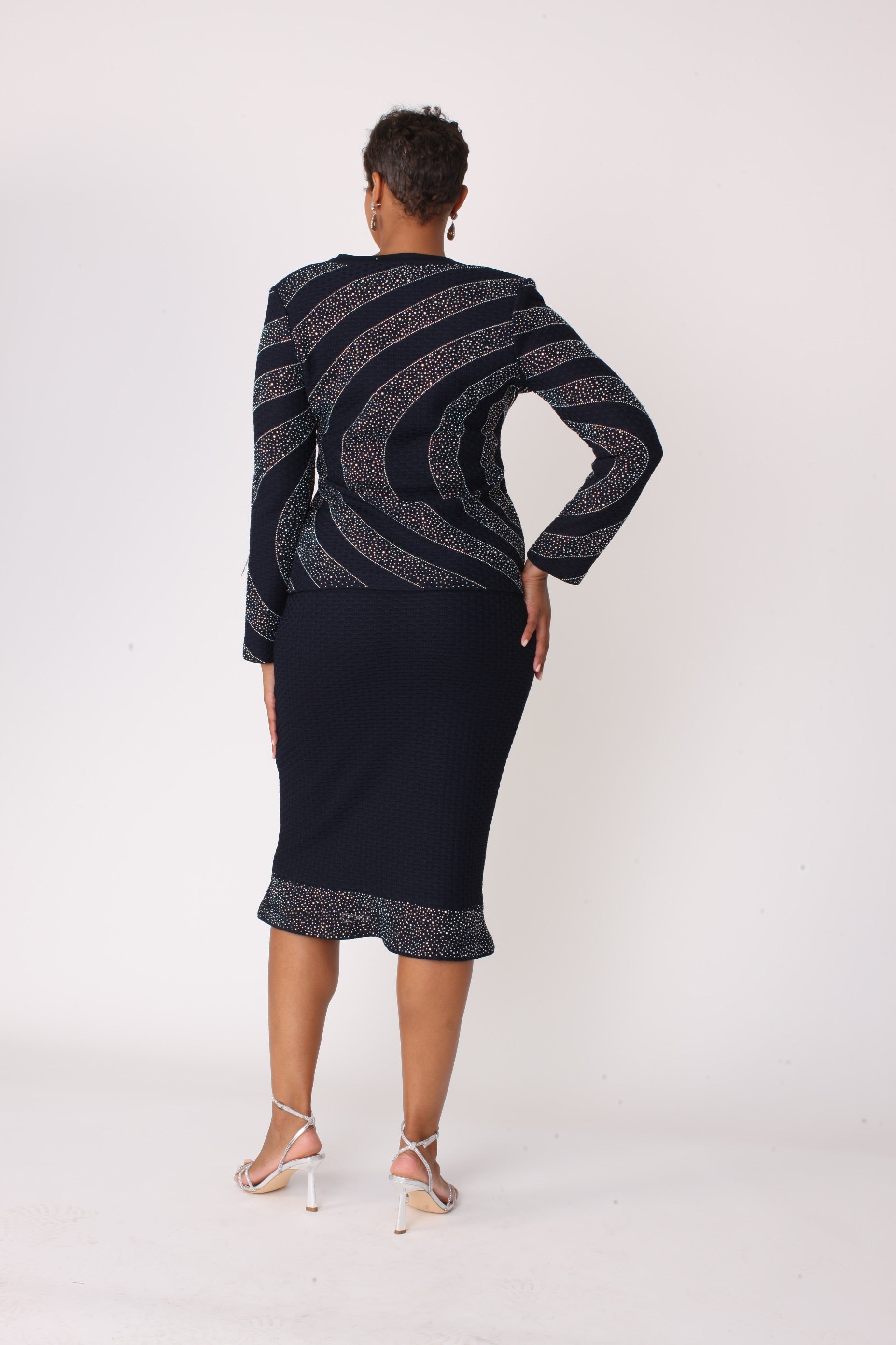 Navy & Silver Starburst Skirt Suit - 7313 by Tally Taylor