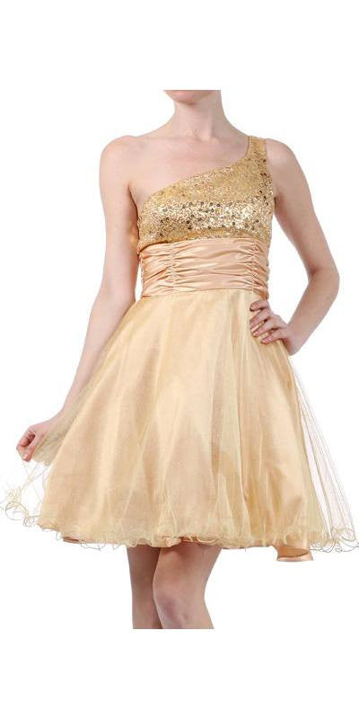 Juliet 733 One Shoulder Short Dress Sparkly Sequins Glitter Tulle Skirt by DiscountDressShop
