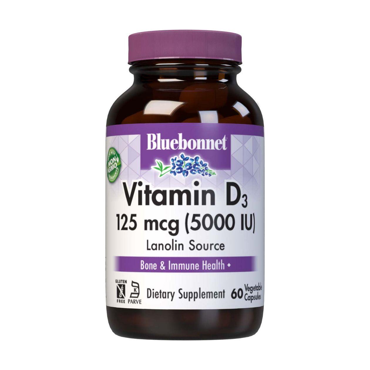 Bluebonnet Vitamin D3 5000 IU, 60 Vegetable Capsules by Pasteur Pharmacy