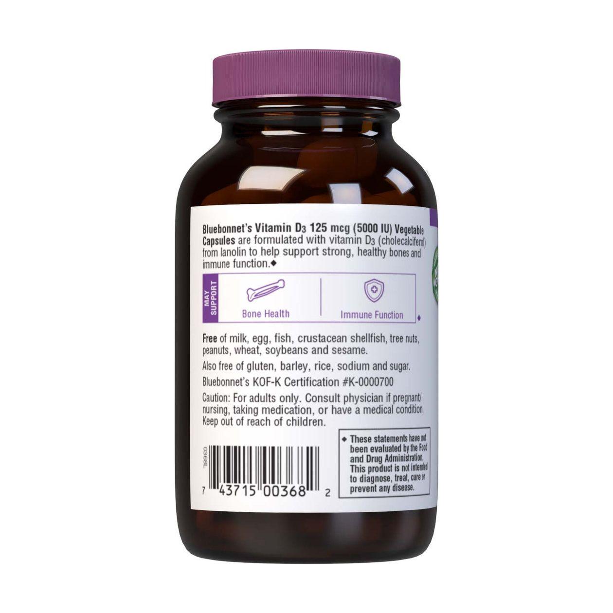 Bluebonnet Vitamin D3 5000 IU, 60 Vegetable Capsules by Pasteur Pharmacy