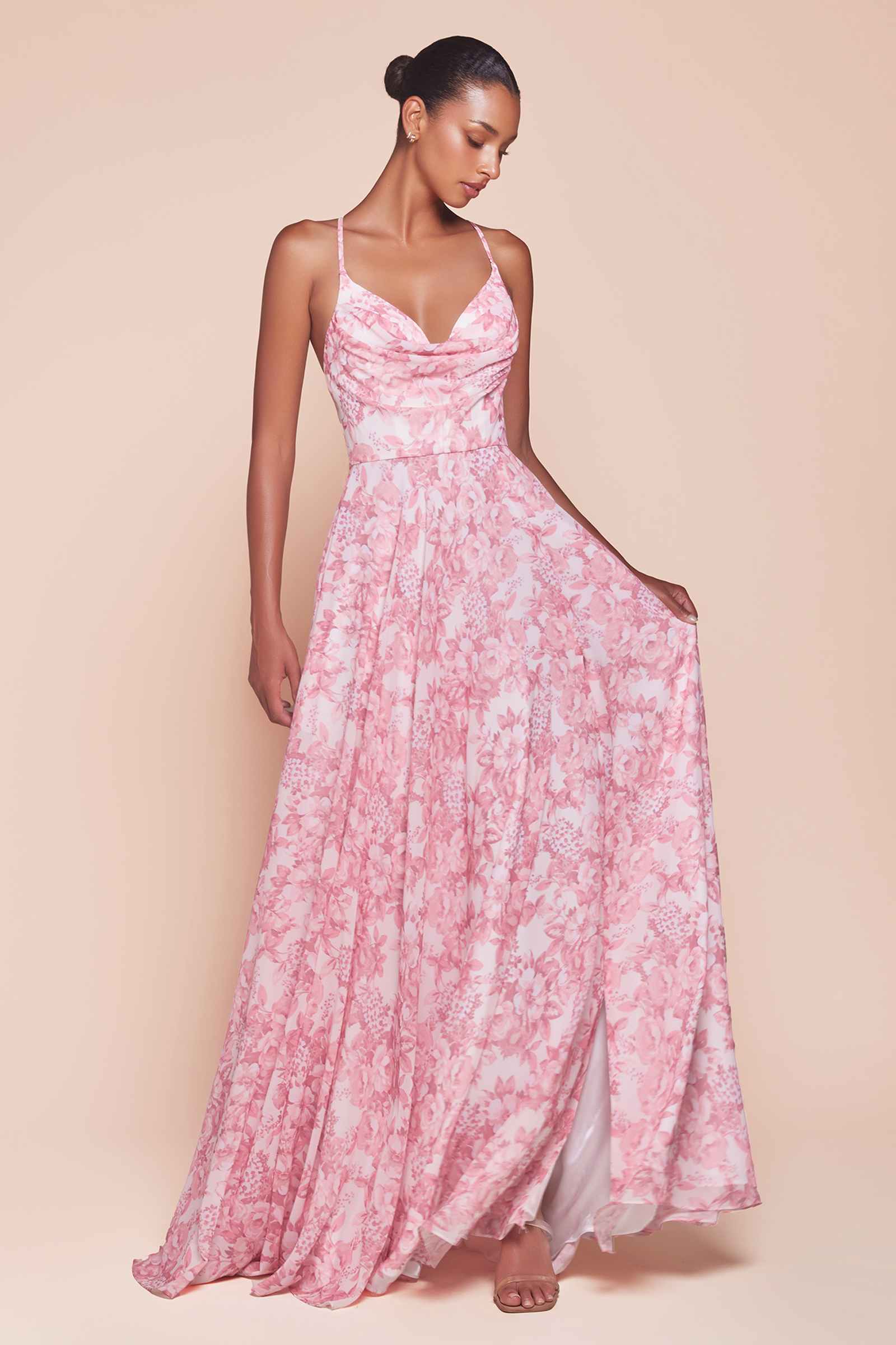 Ladivine 7444 Dress A-Line Soft Satin Print Dress by DiscountDressShop