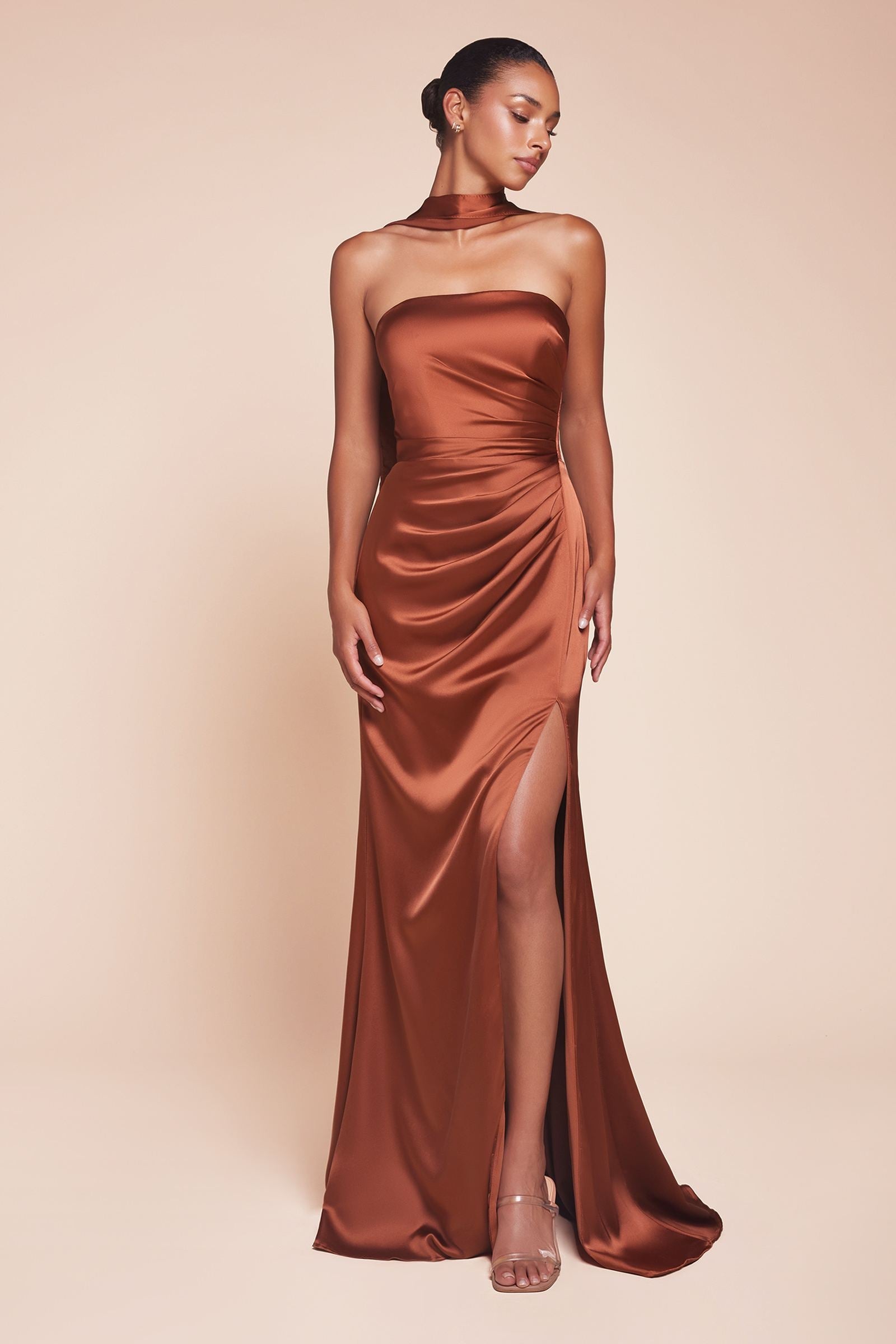 Ladivine 7451 Dress Strapless Satin Gown with Sash by DiscountDressShop