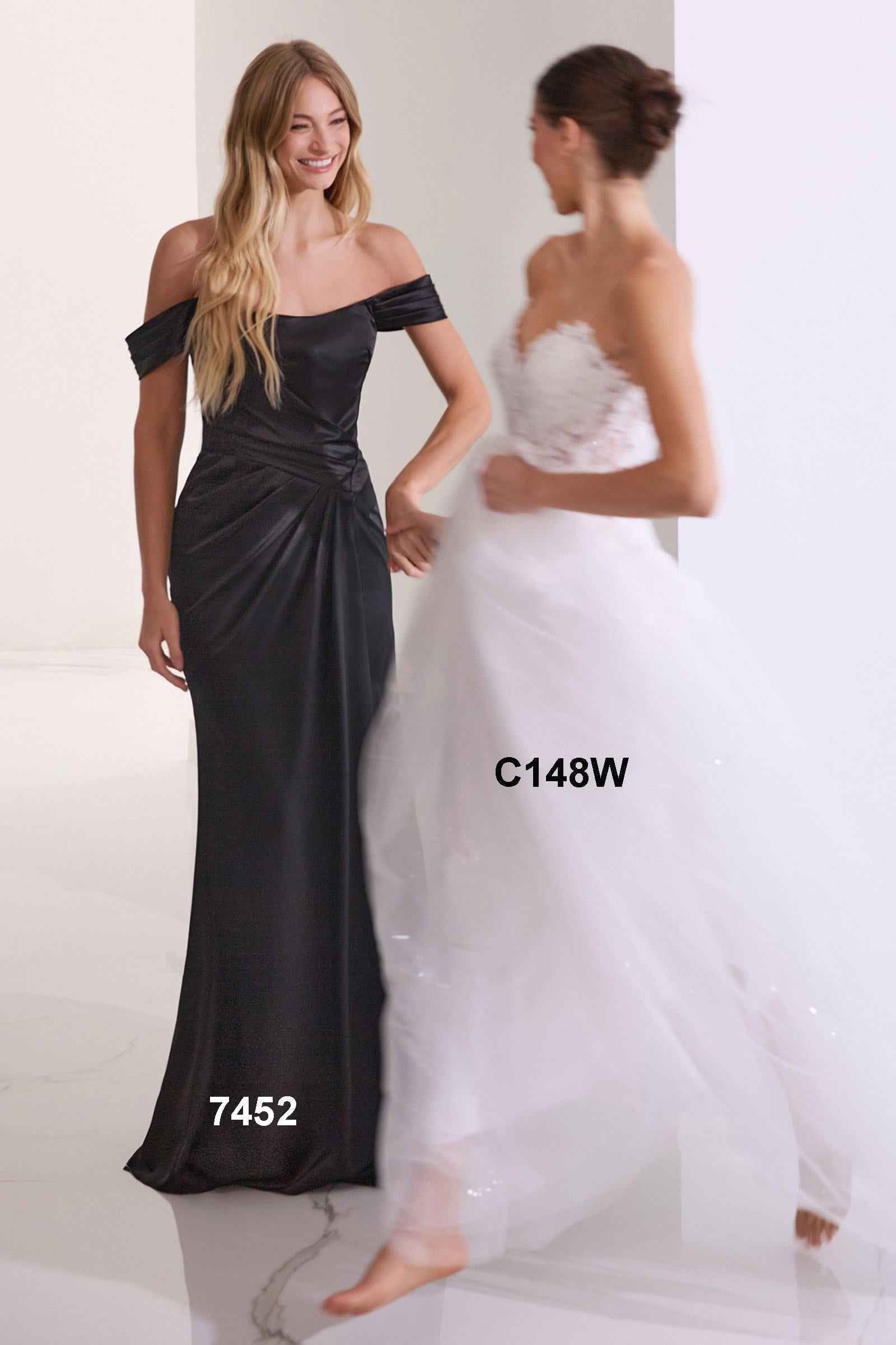 CLEARANCE - Ladivine 7452 Dress Off the Shoulder Sage Green Satin Gown (Size 10) by DiscountDressShop