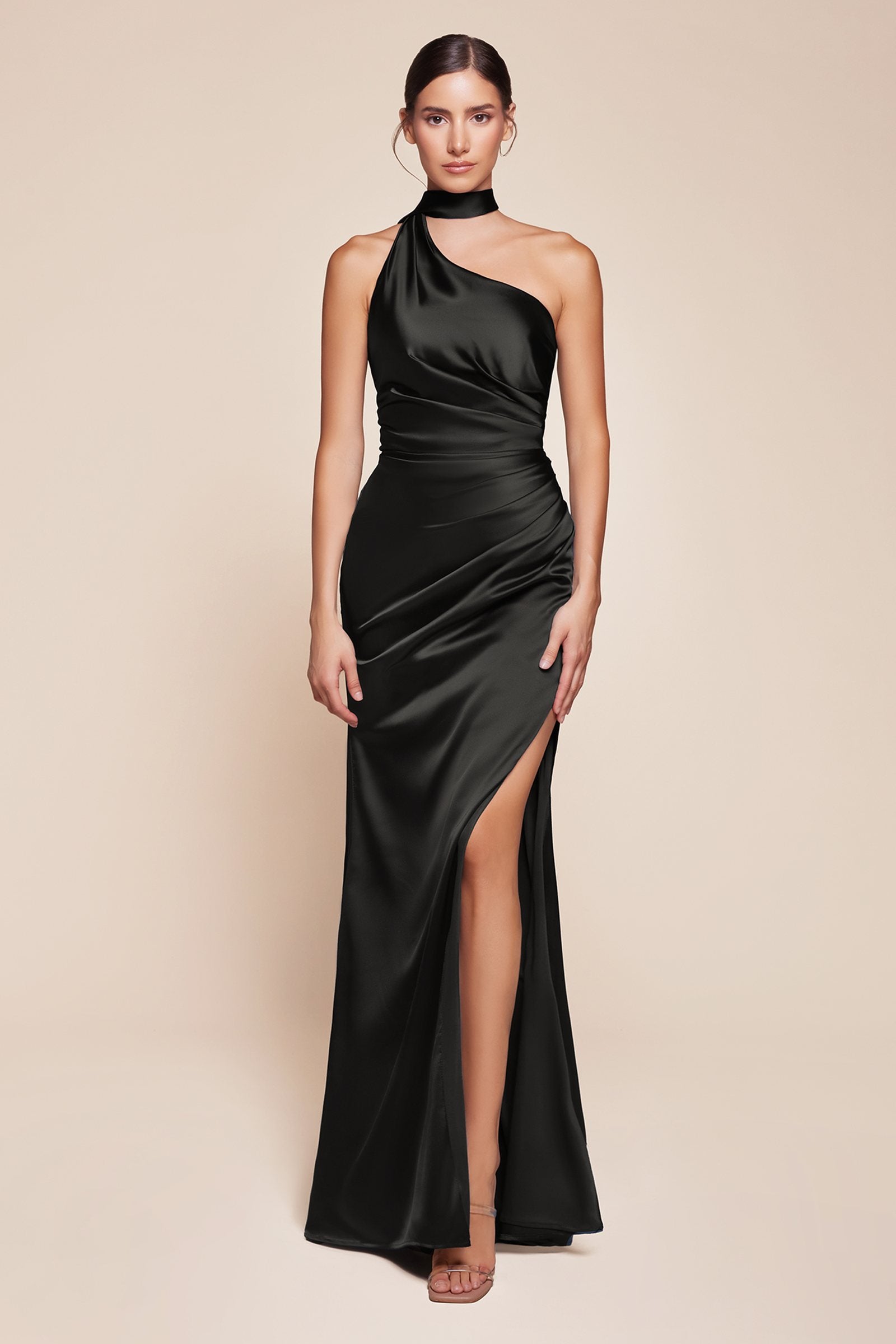 Ladivine 7454 Dress One Shoulder Luxe Satin Fitted Gown by DiscountDressShop