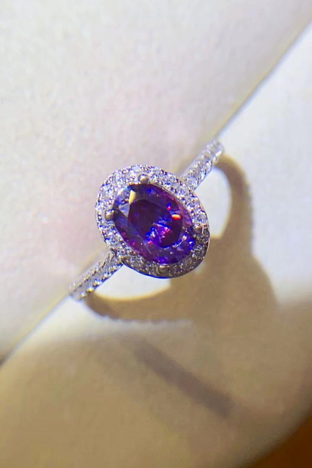 Platinum Over Pure Sterling Silver 1 Carat Purple Purple Oval-Cut Sparkala™ Ring by Sparkala