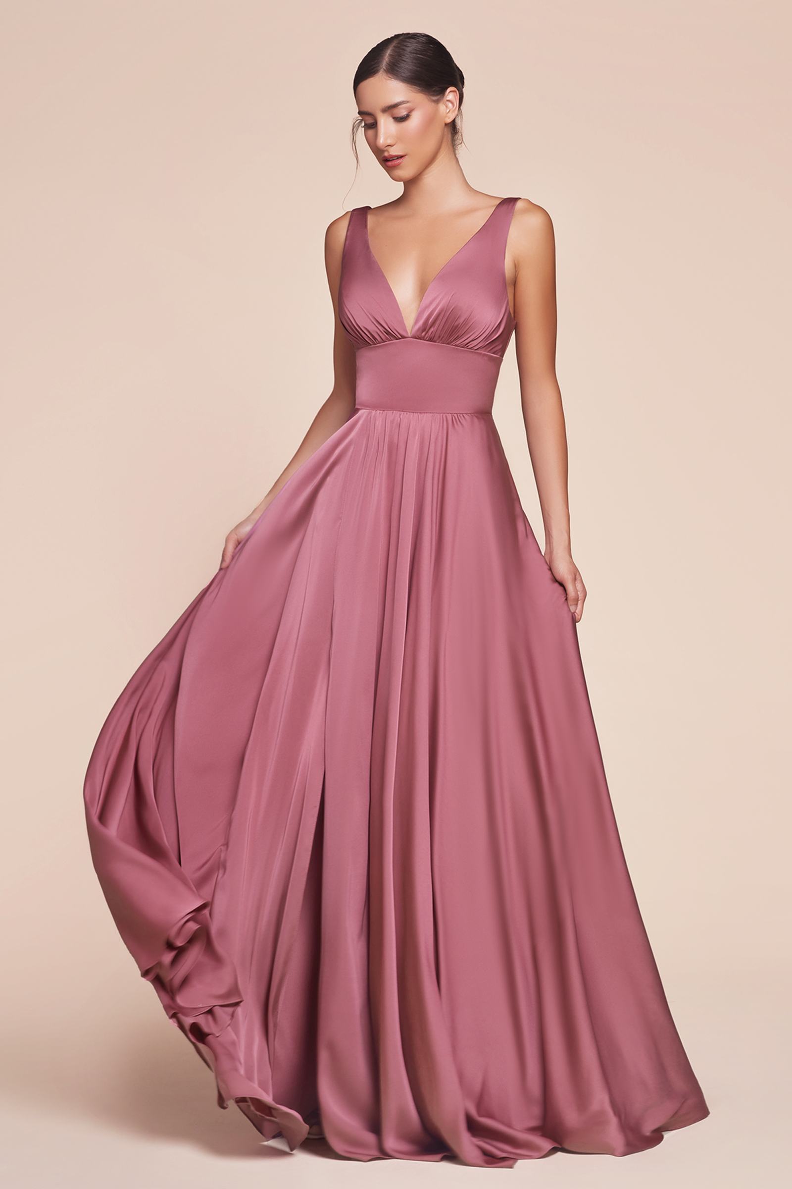 Ladivine 7469 Long Formal Evening Satin Dress with Slit by DiscountDressShop