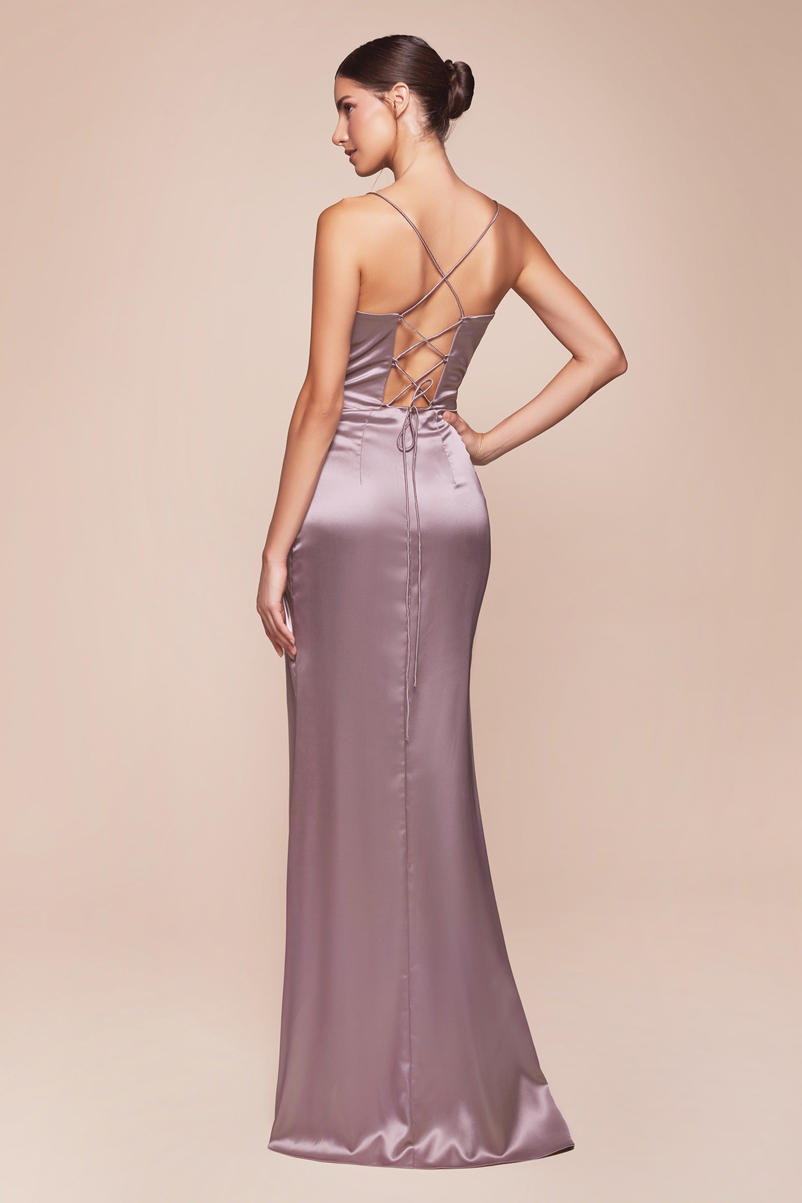 Cinderella Divine 7483 Long Corset Cowl Neckline Formal Satin Gown by DiscountDressShop