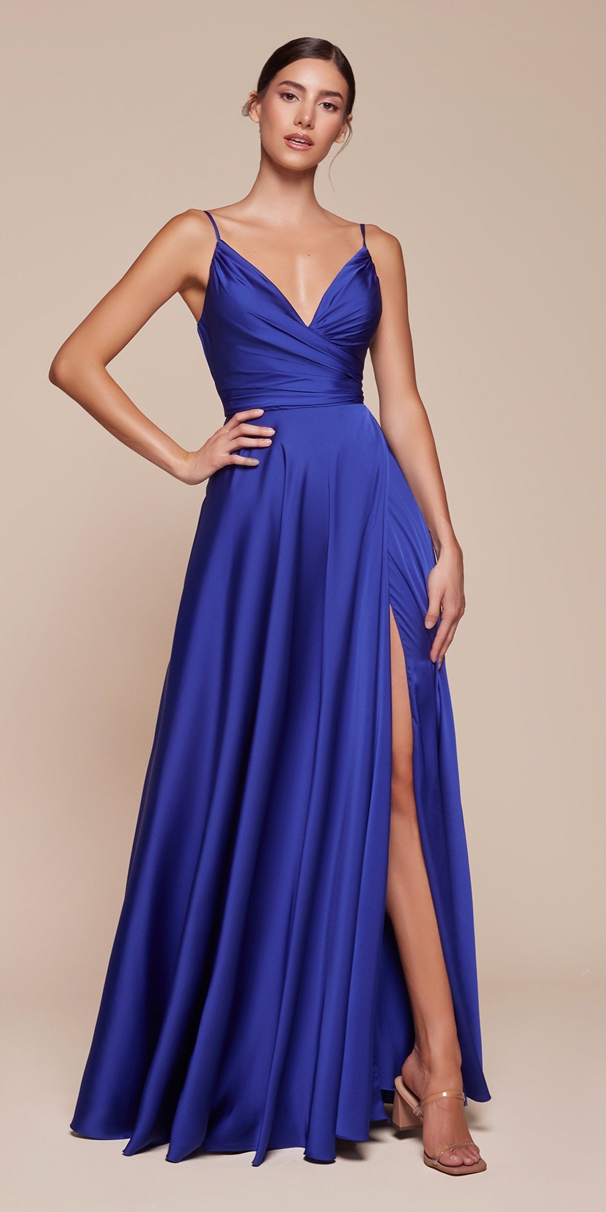 Ladivine 7485 Long Sweetheart Soft Satin A-Line Formal Dress by DiscountDressShop