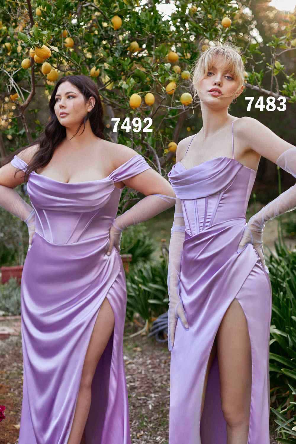 Ladivine 7492 Satin Off the Shoulder Corset Satin Formal Gown by DiscountDressShop