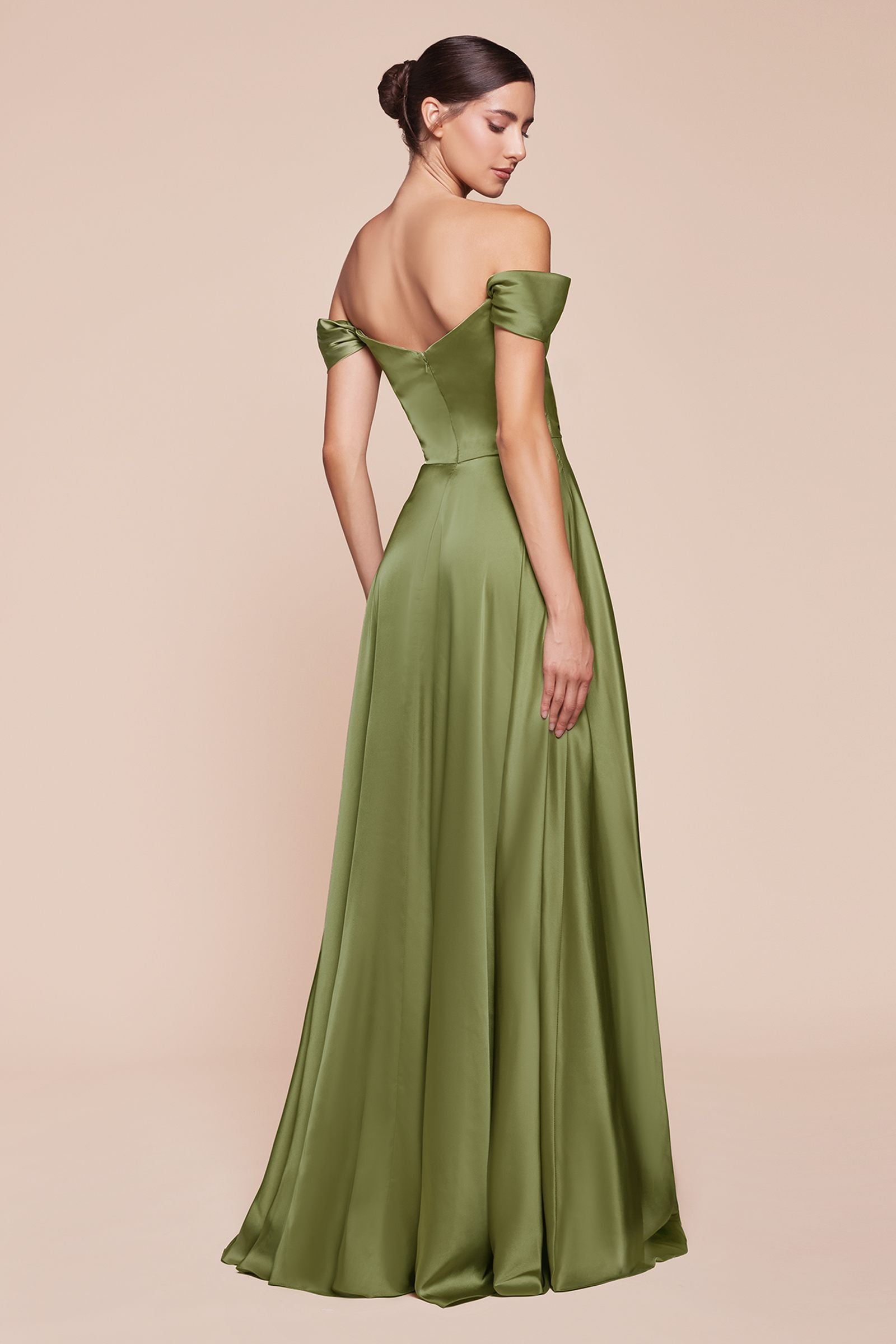 Ladivine 7493 Long A-Line Satin Off the Shoulder Dress by DiscountDressShop