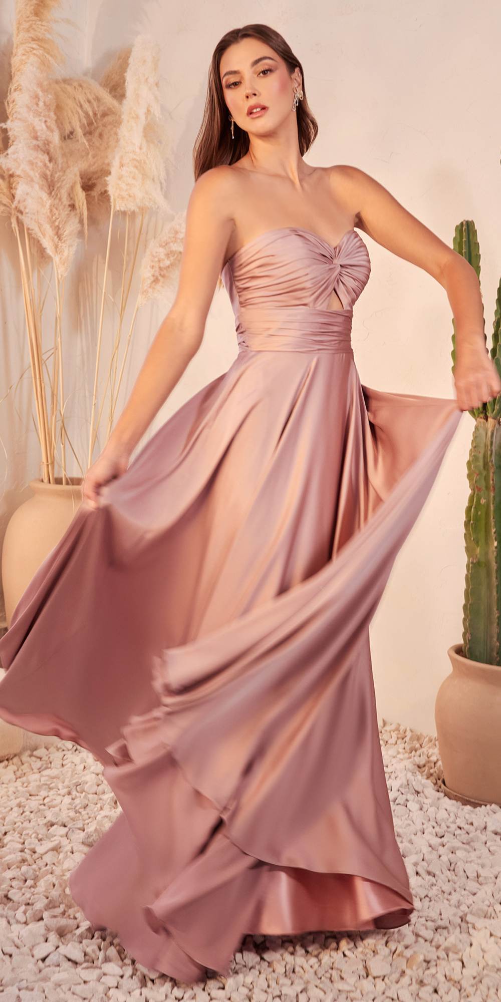 Ladivine 7496 Floor Length A-Line Luxurious Satin Strapless Keyhole Dress by DiscountDressShop