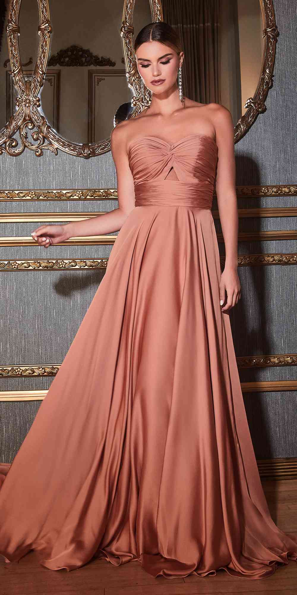 Ladivine 7496 Floor Length A-Line Luxurious Satin Strapless Keyhole Dress by DiscountDressShop