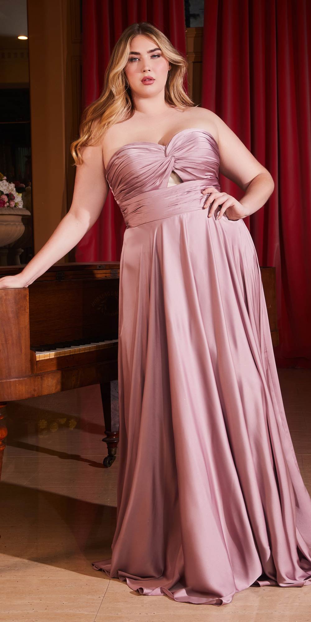 Ladivine 7496 Floor Length A-Line Luxurious Satin Strapless Keyhole Dress by DiscountDressShop