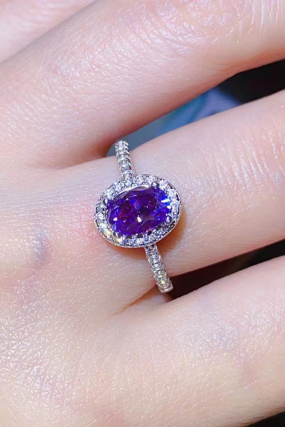 Platinum Over Pure Sterling Silver 1 Carat Purple Purple Oval-Cut Sparkala™ Ring by Sparkala