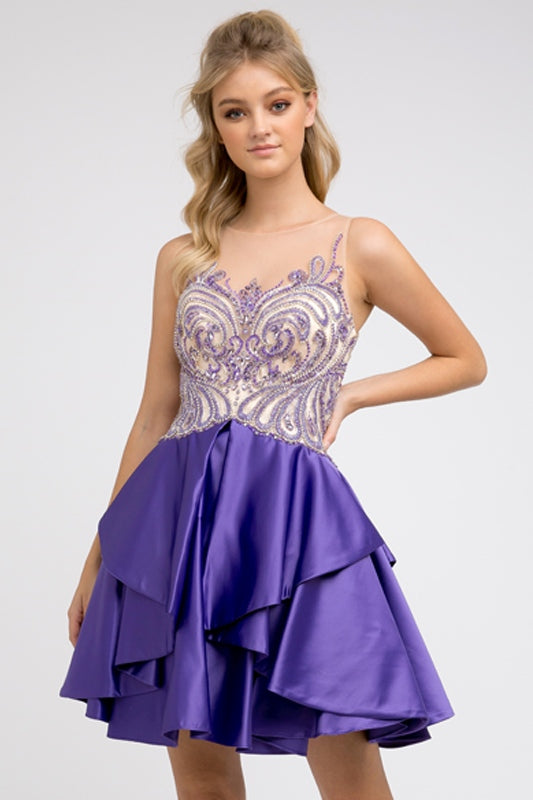 Juliet 760 Embellished Bodice Layered Skirt Short Dress by DiscountDressShop