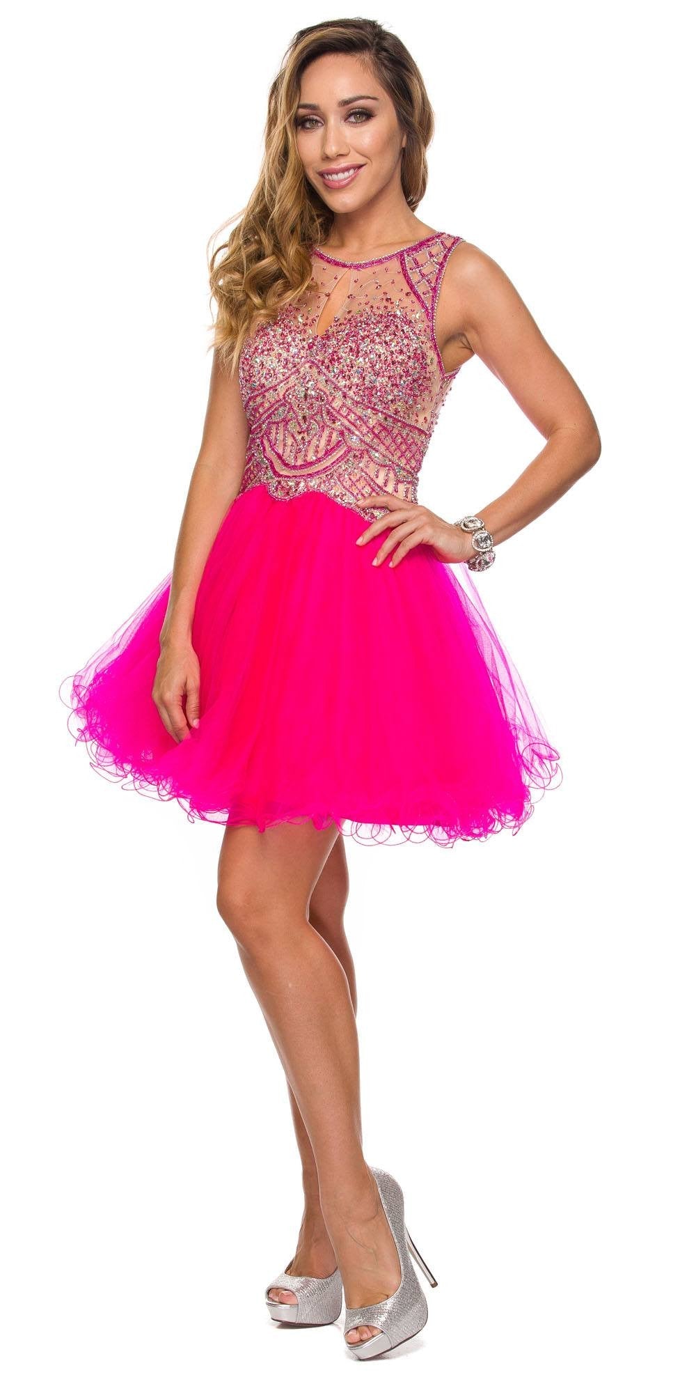 Juliet 761 Short Prom Dress Embellished Bodice with Keyhole by DiscountDressShop