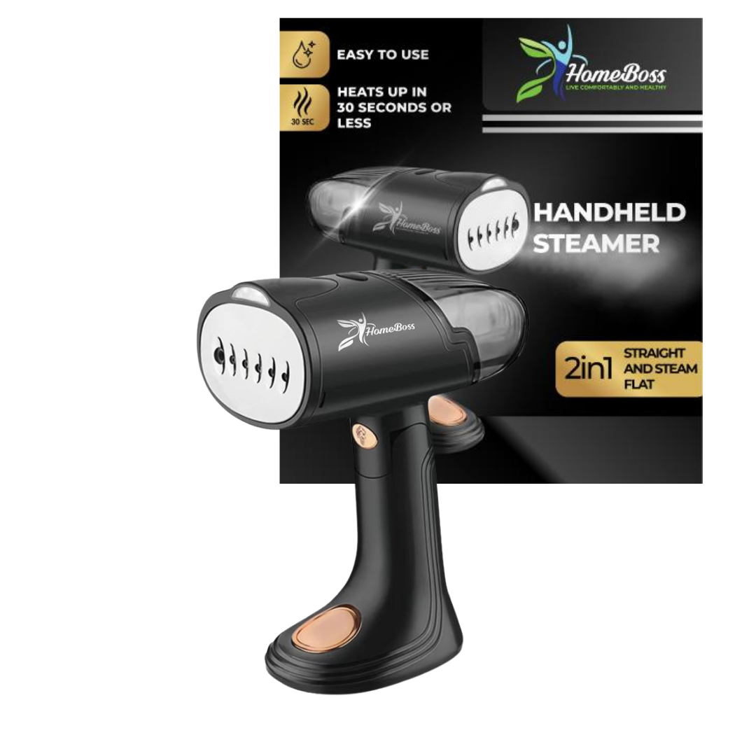 HomeBoss 2-in-1 Handheld Garment Steamer and Steam Iron Portable (Black/Gold) by Farmacias Savia