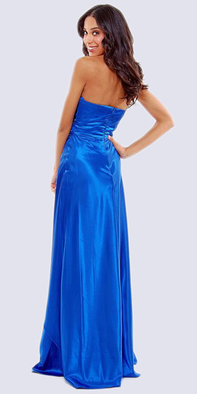 CLEARANCE - Long Strapless Formal Dress Satin Rhinestone Pleated Bodice (Size S, L) by DiscountDressShop