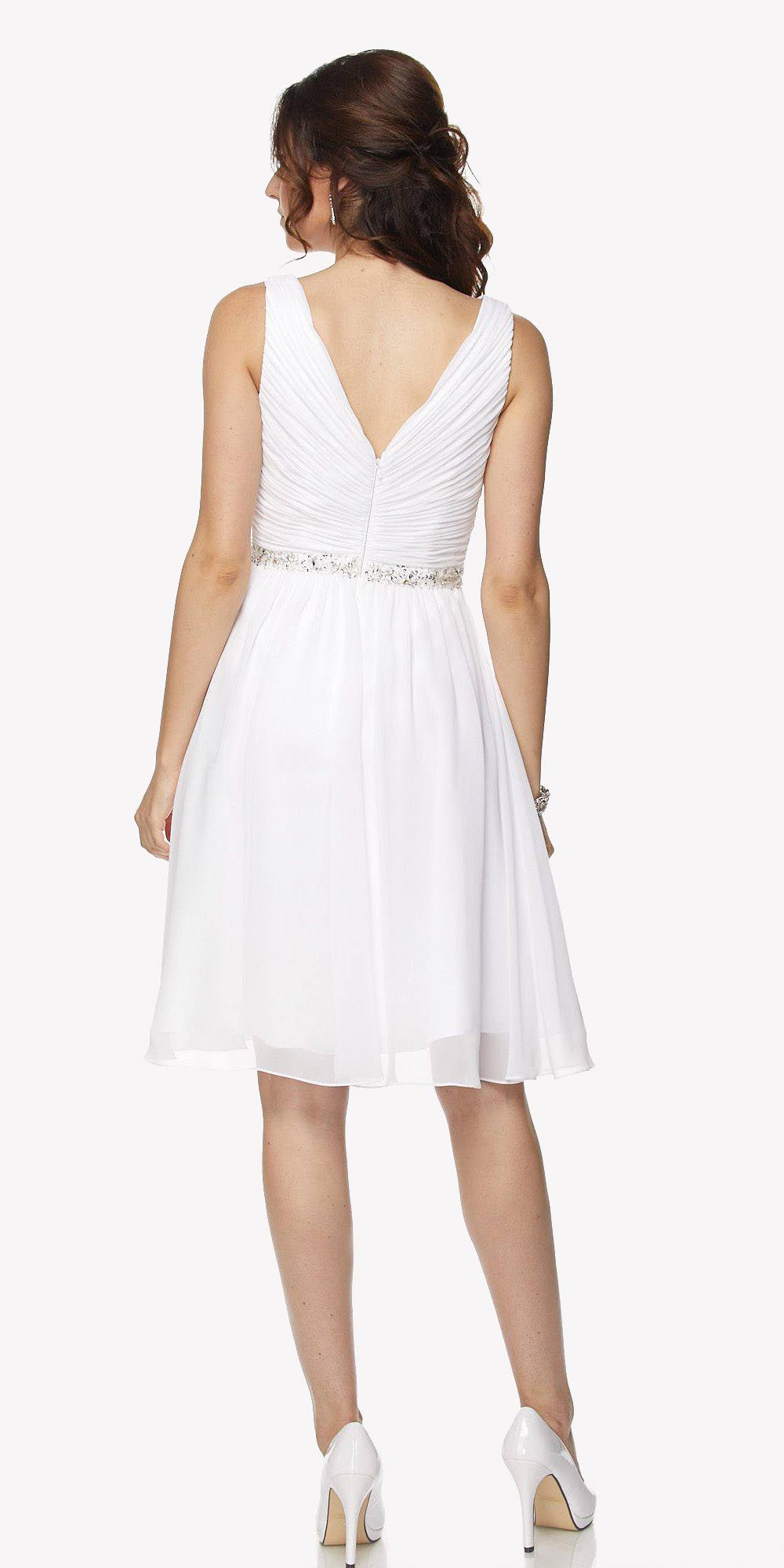 Juliet 786 Ruched V-Neck Cocktail Dress Embellished Waist by DiscountDressShop
