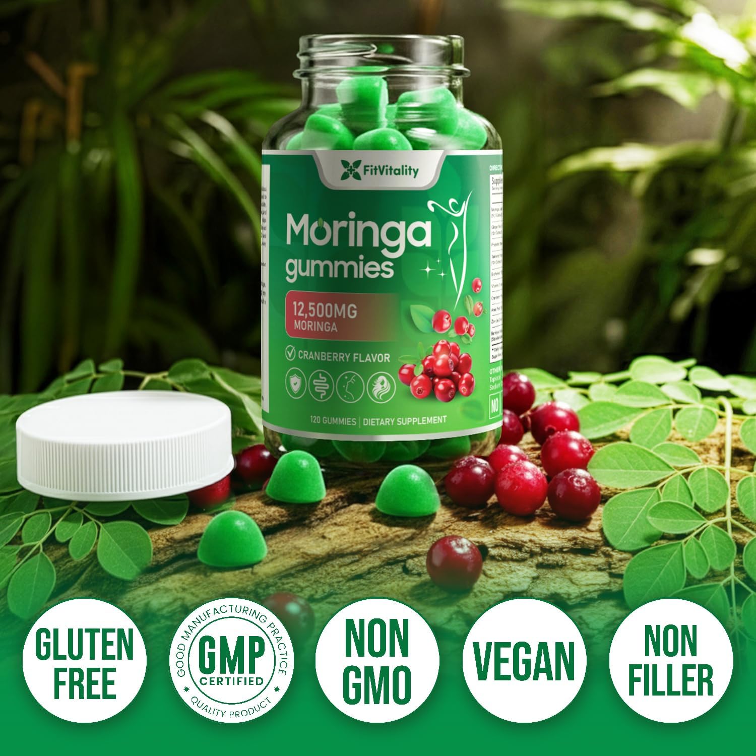 Moringa Gummies with Ginger, Turmeric & Probiotics | Vegan, Sugar-Free Chewables| Plant-Based Pectin Formula with Vitamin C by FreshDrinkUS - Natural and Premium Herbal Tea