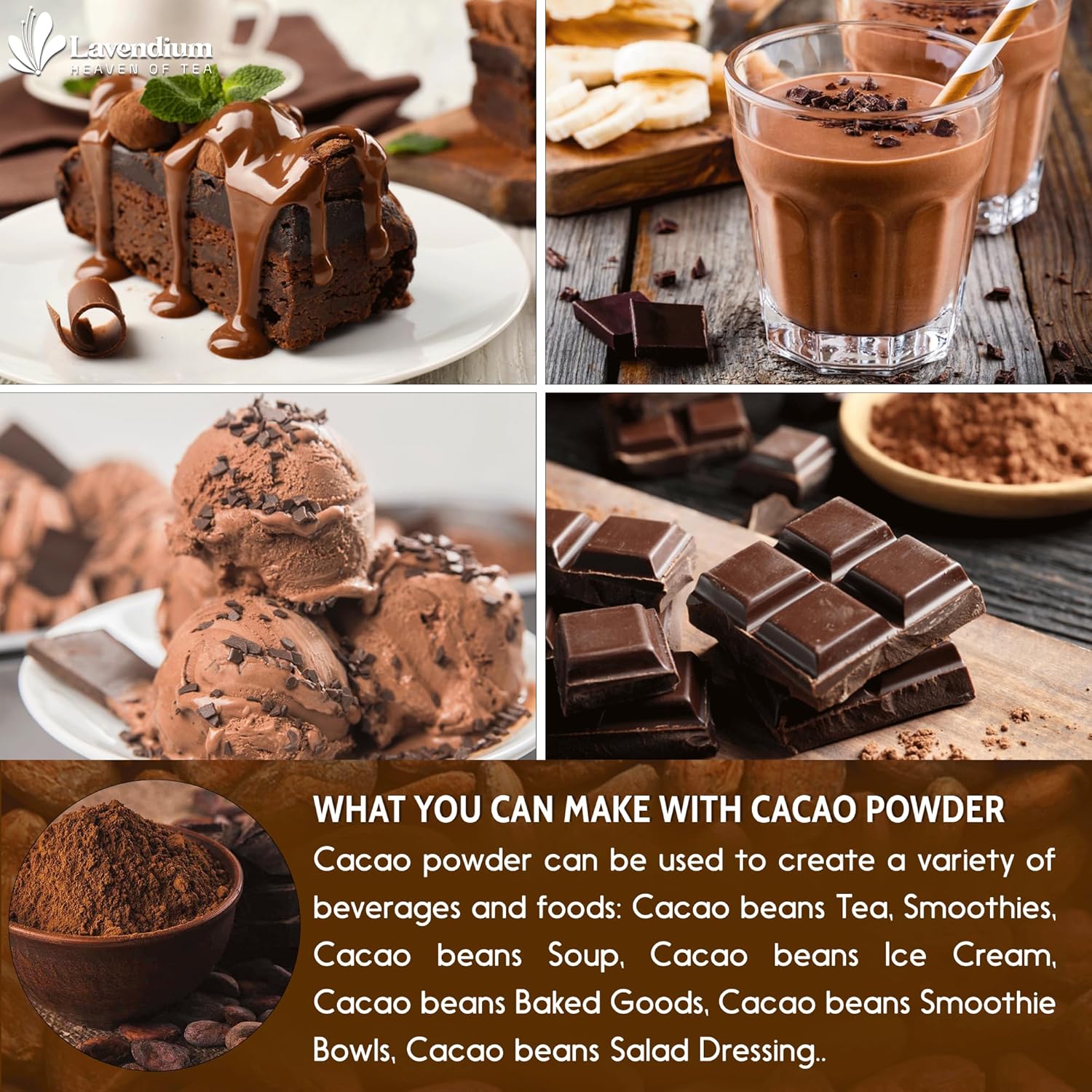 Cacao Powder, 25oz (1.56 lbs), 100% Natural & Pure, Unsweetened, Rich Chocolate Flavor, Perfect for Baking & Smoothies by FreshDrinkUS - Natural and Premium Herbal Tea
