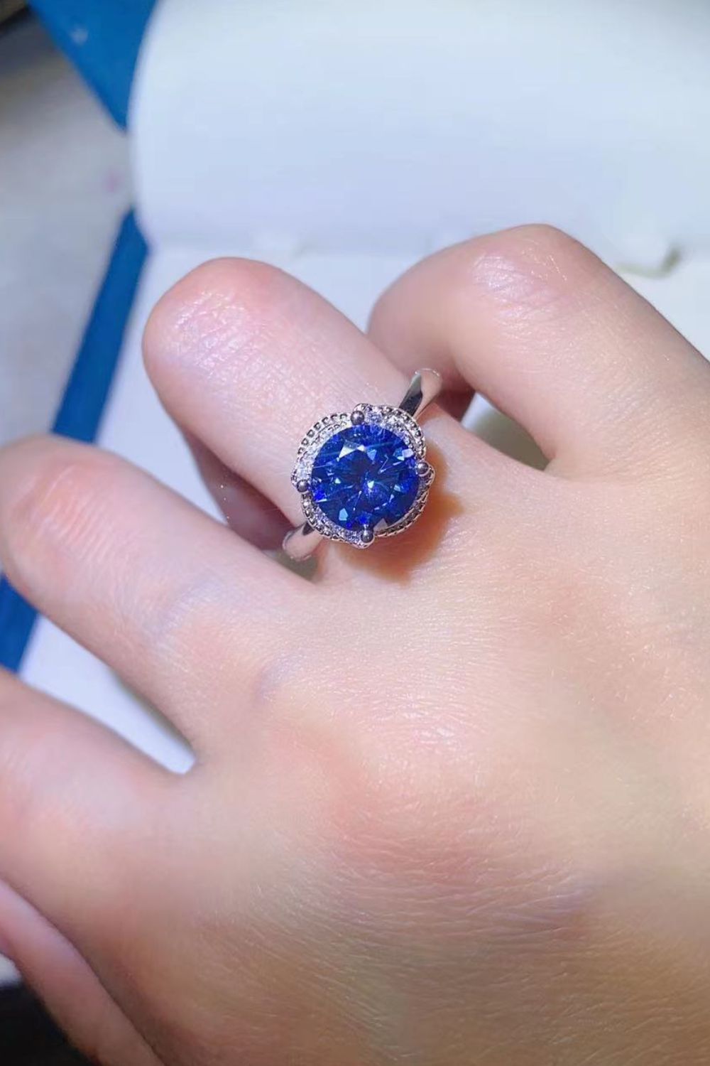 2 Carat Blue Sparkala™ Contrast Platinum Over Pure Sterling Silver Ring by Sparkala